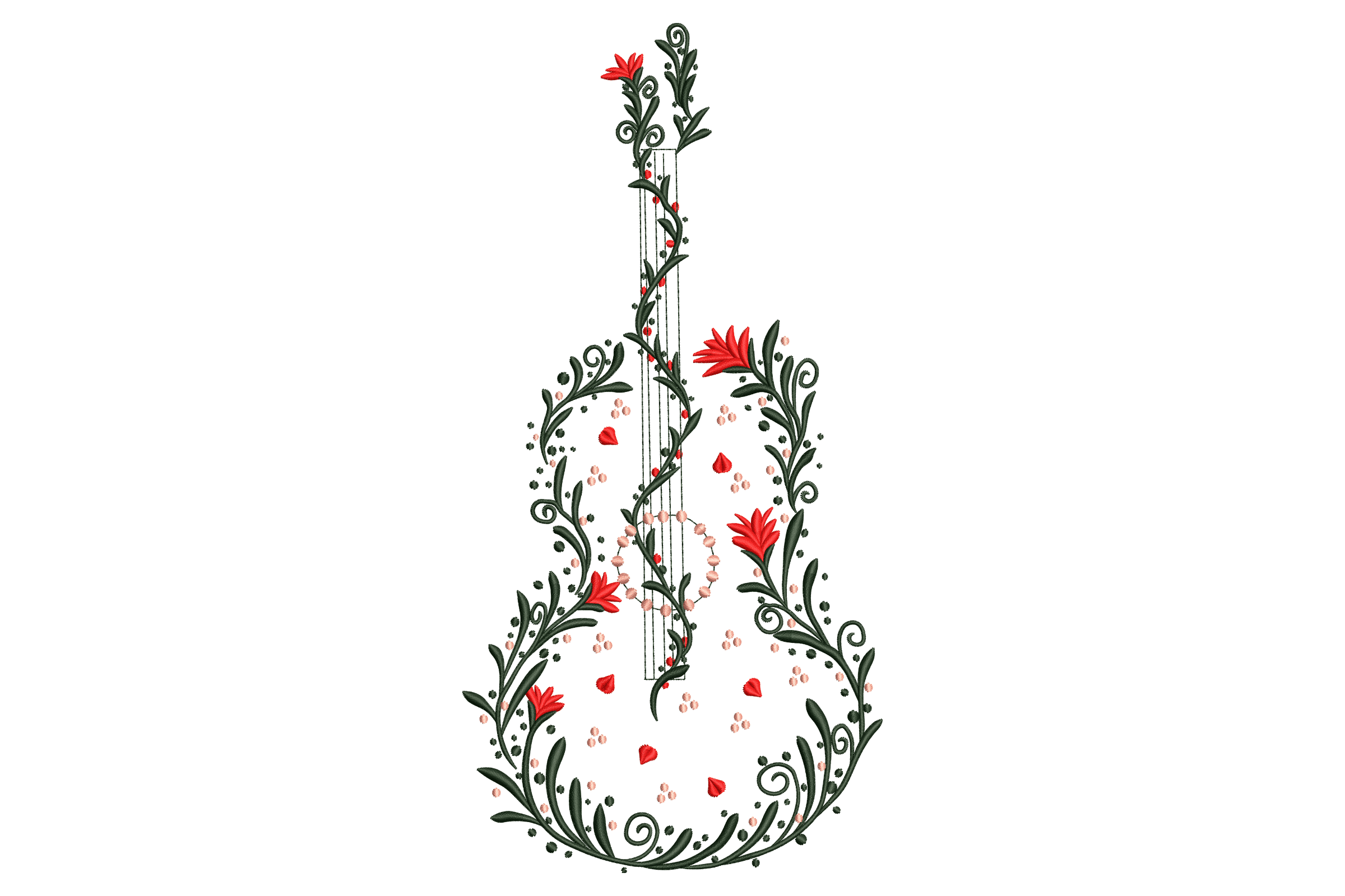 Floral Guitar – Botanical Music Embroidery Design