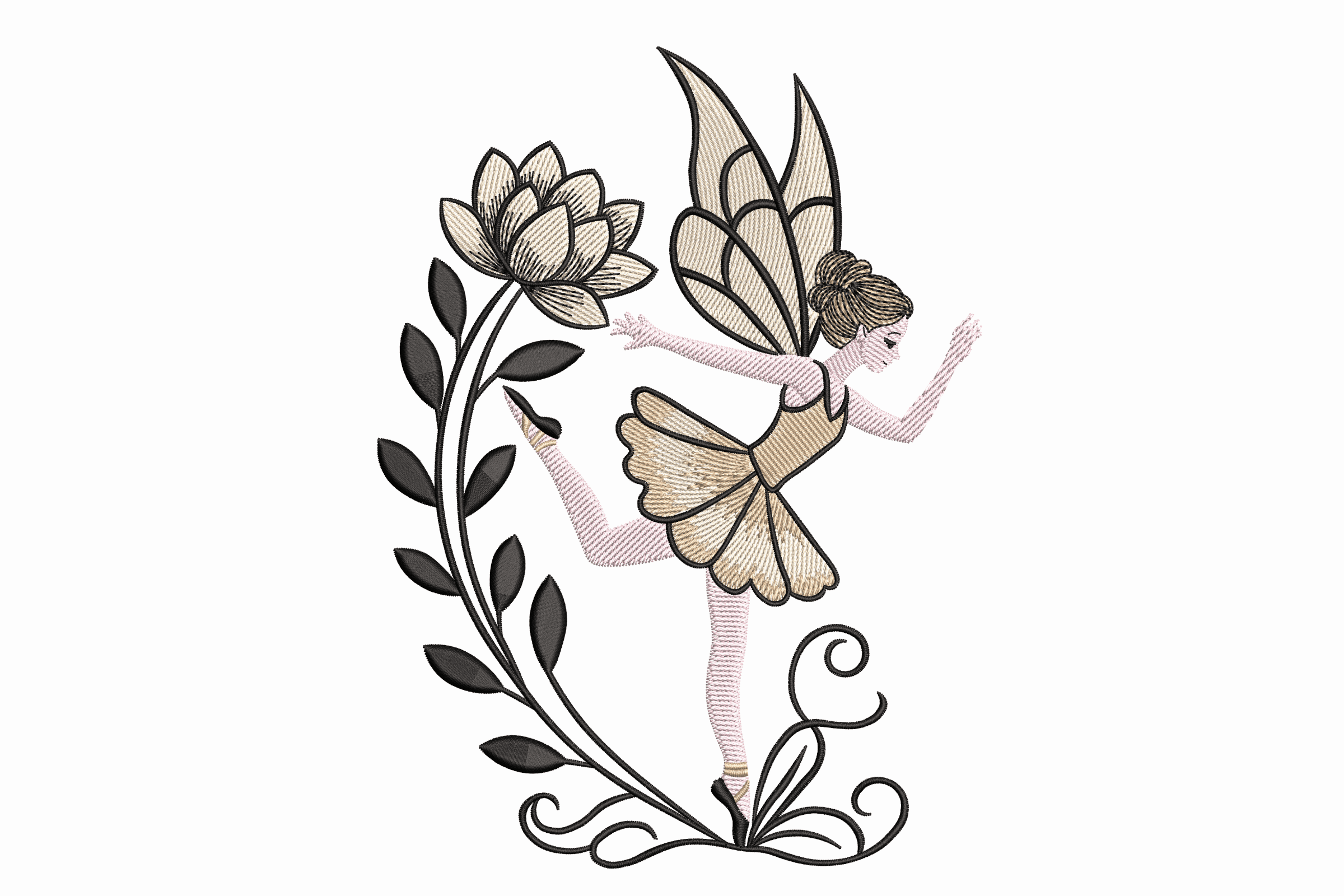 Elegant Fairy & Flower – Fantasy Embroidery Design