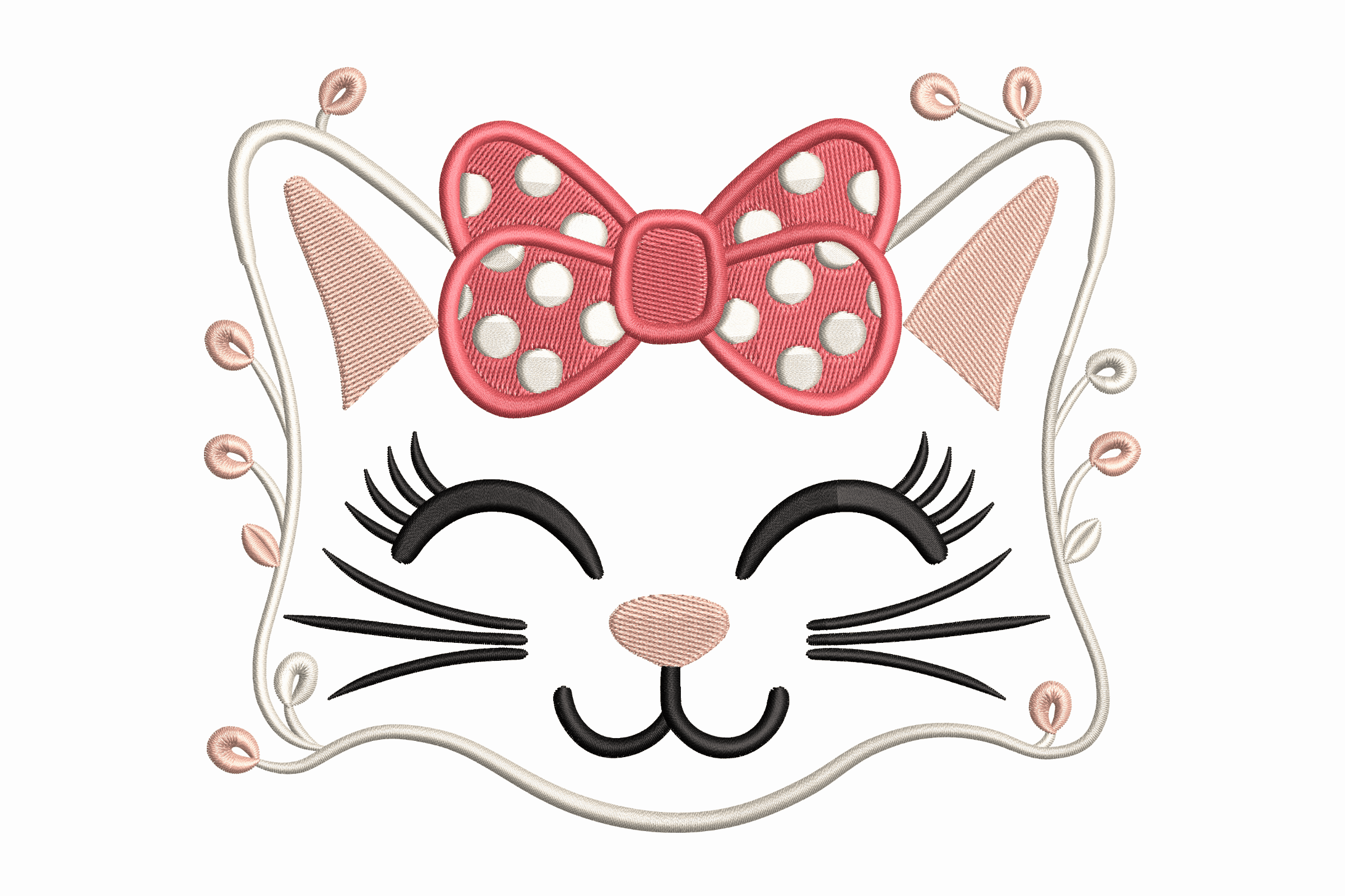 Cute Cat Face Bow – Kids Applique Embroidery Design
