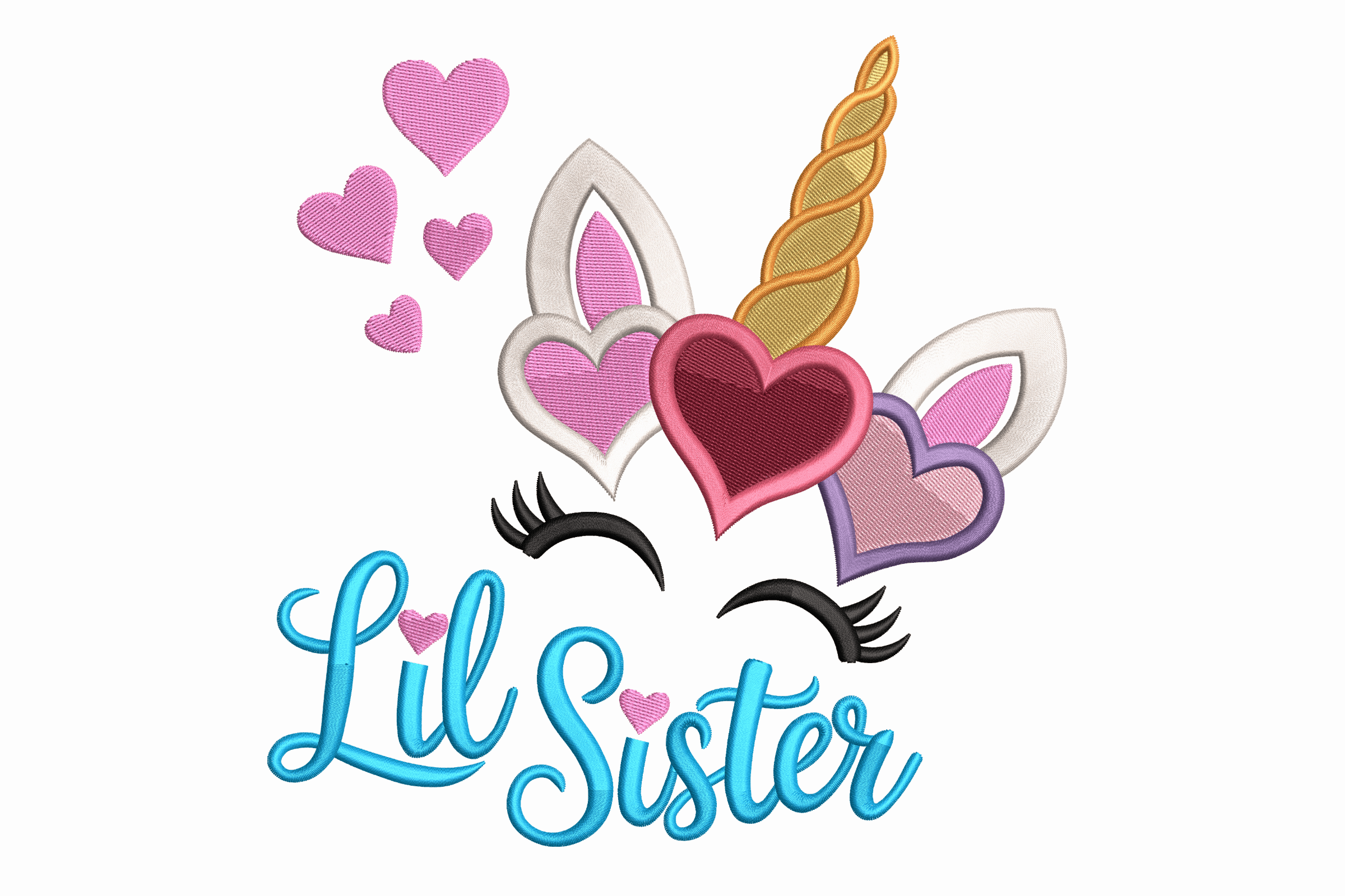 Lil Sister Unicorn Hearts – Cute Kids Embroidery Design