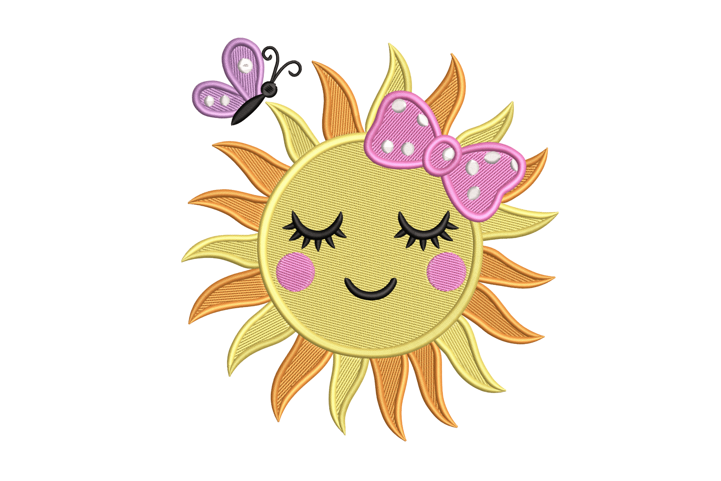 Cute Smiling Sun with Bow – Machine Embroidery Design