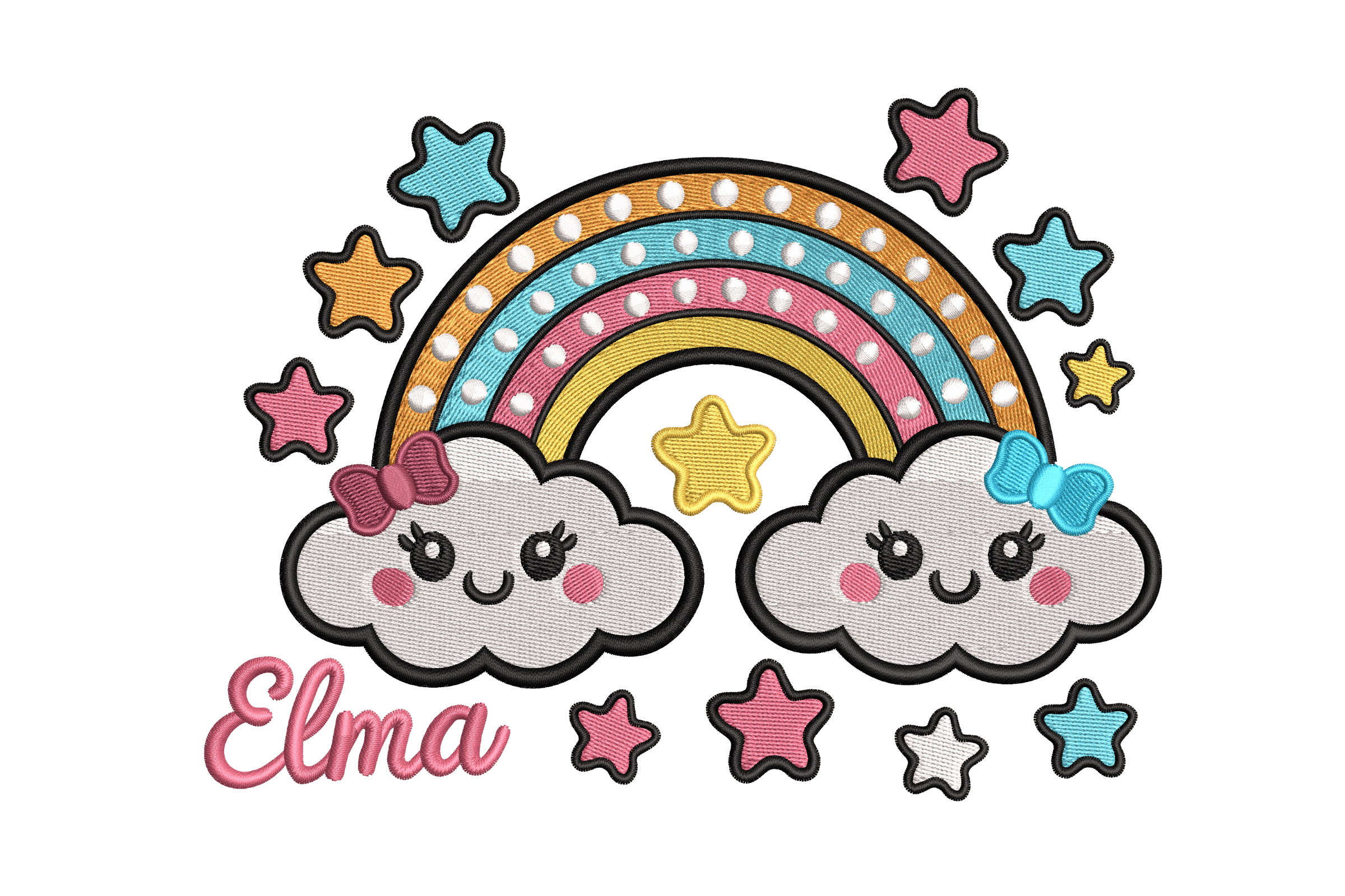 Personalized Rainbow Clouds – Cute Baby Name Embroidery