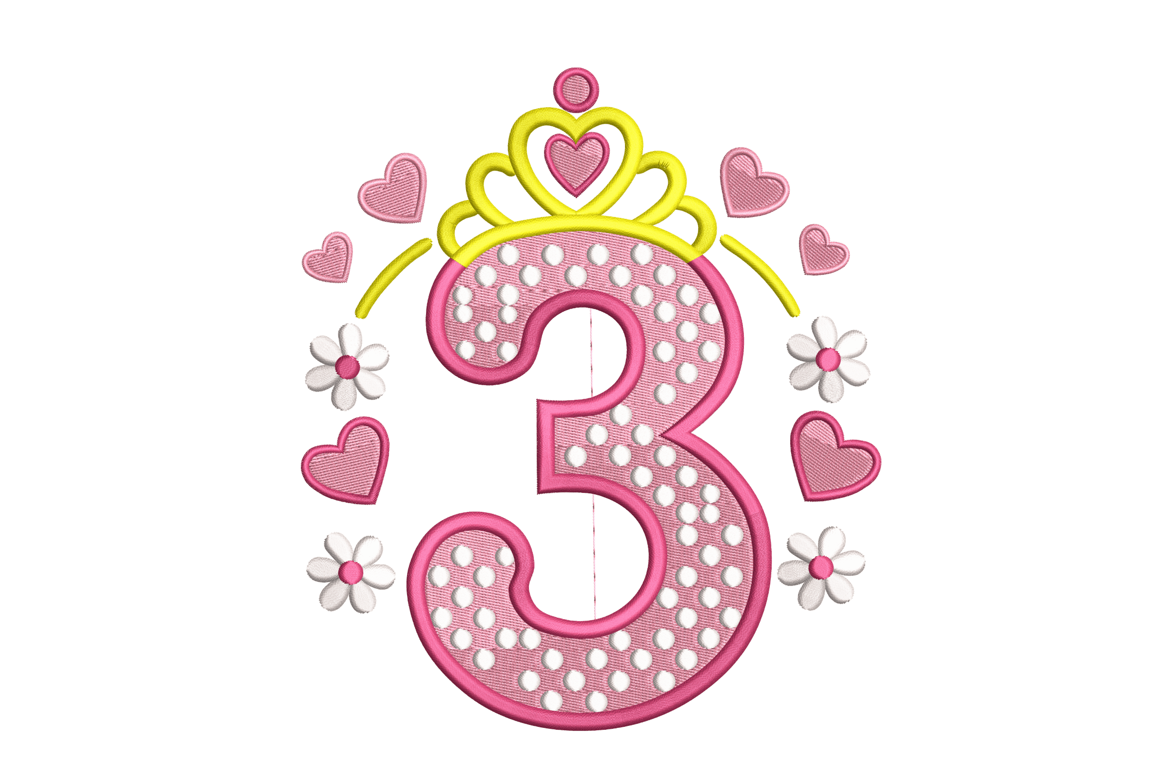 Princess Crown Number 3 – Birthday Machine Embroidery Design