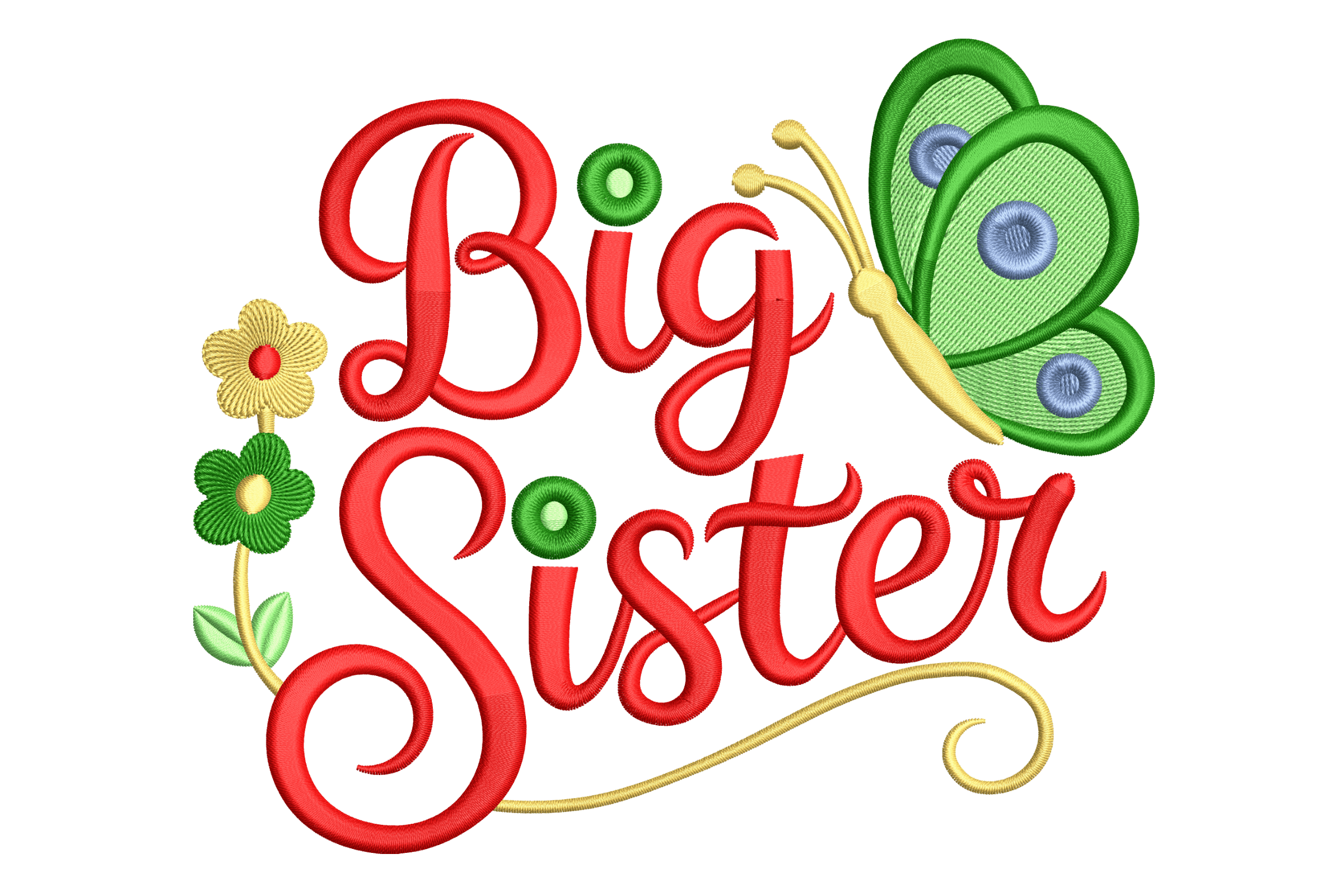 Big Sister Embroidery Design – Cute Butterfly & Flowers Machine Embroidery File