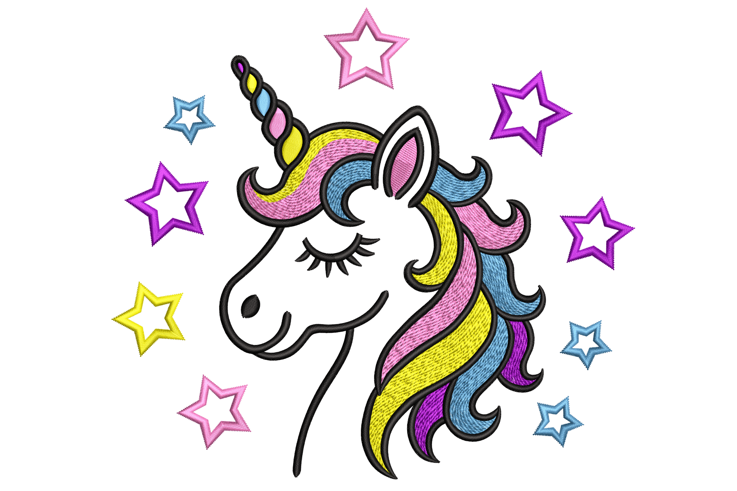 Unicorn Head Embroidery Design – Magical Stars Machine Embroidery File