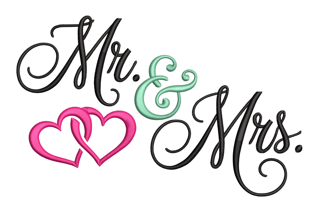 Mr. & Mrs. Hearts – Romantic Wedding Embroidery Design