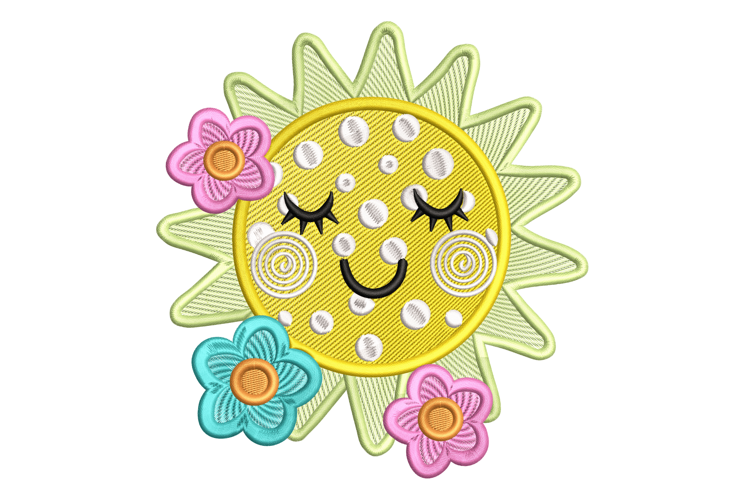 Smiling Sun with Flowers – Cute Appliqué Embroidery