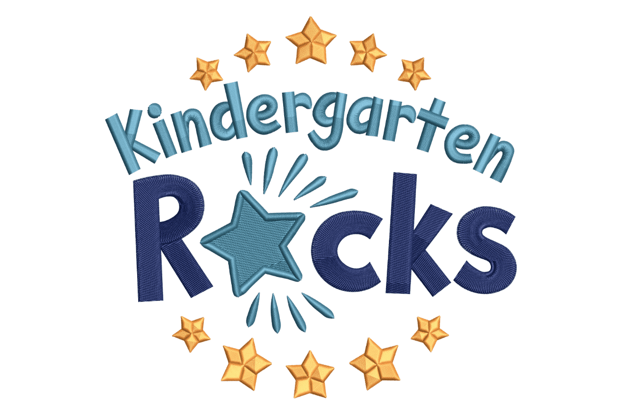 Kindergarten Rocks – Star School Kids Embroidery Design