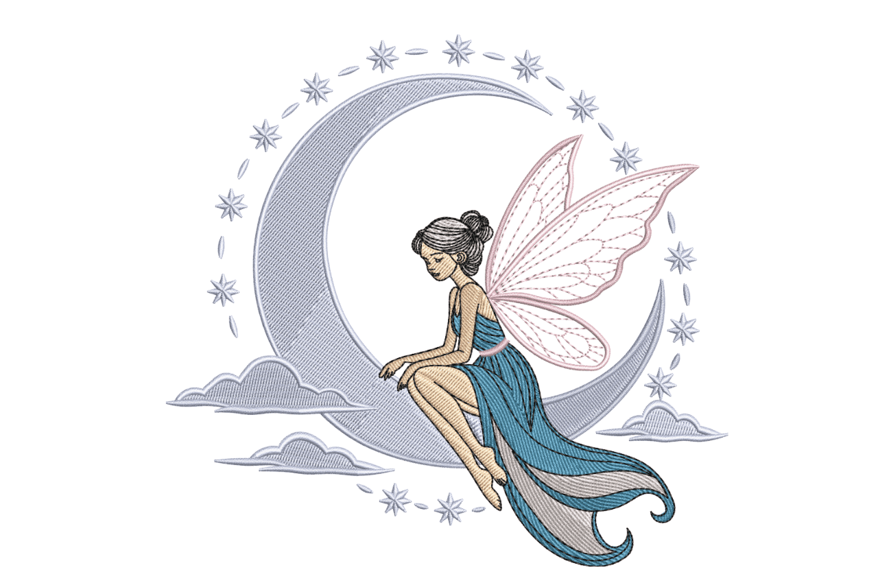 Moon Fairy & Stars – Fantasy Embroidery Design