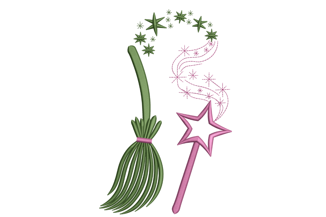 Enchanted Broom & Star Wand – Fantasy Embroidery Design