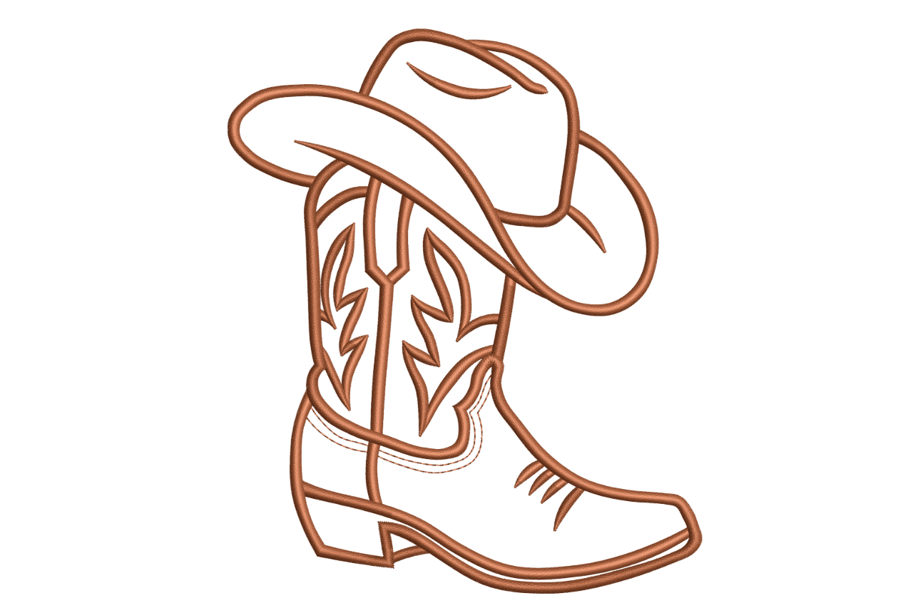 Western Cowboy Boot & Hat – Rodeo Outline Embroidery
