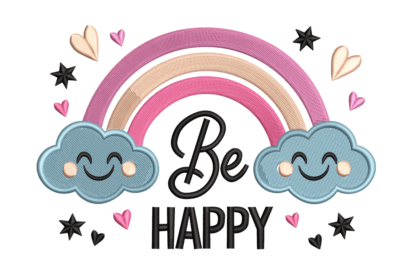 Be Happy Rainbow Cloud – Cute Kids Embroidery Design