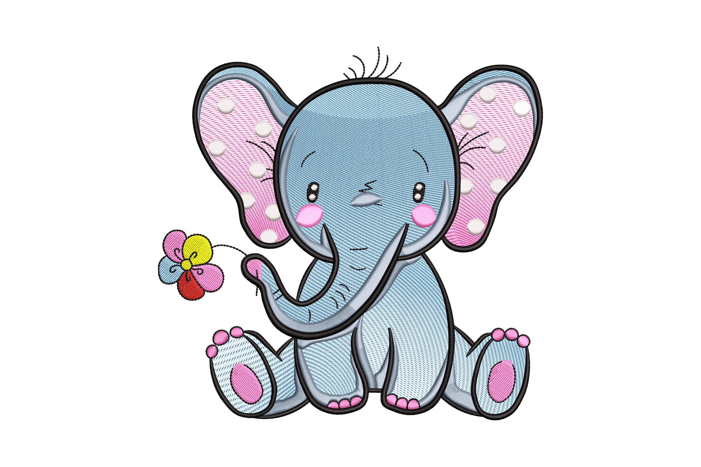 Cute Elephant & Flower – Baby Nursery Embroidery Design