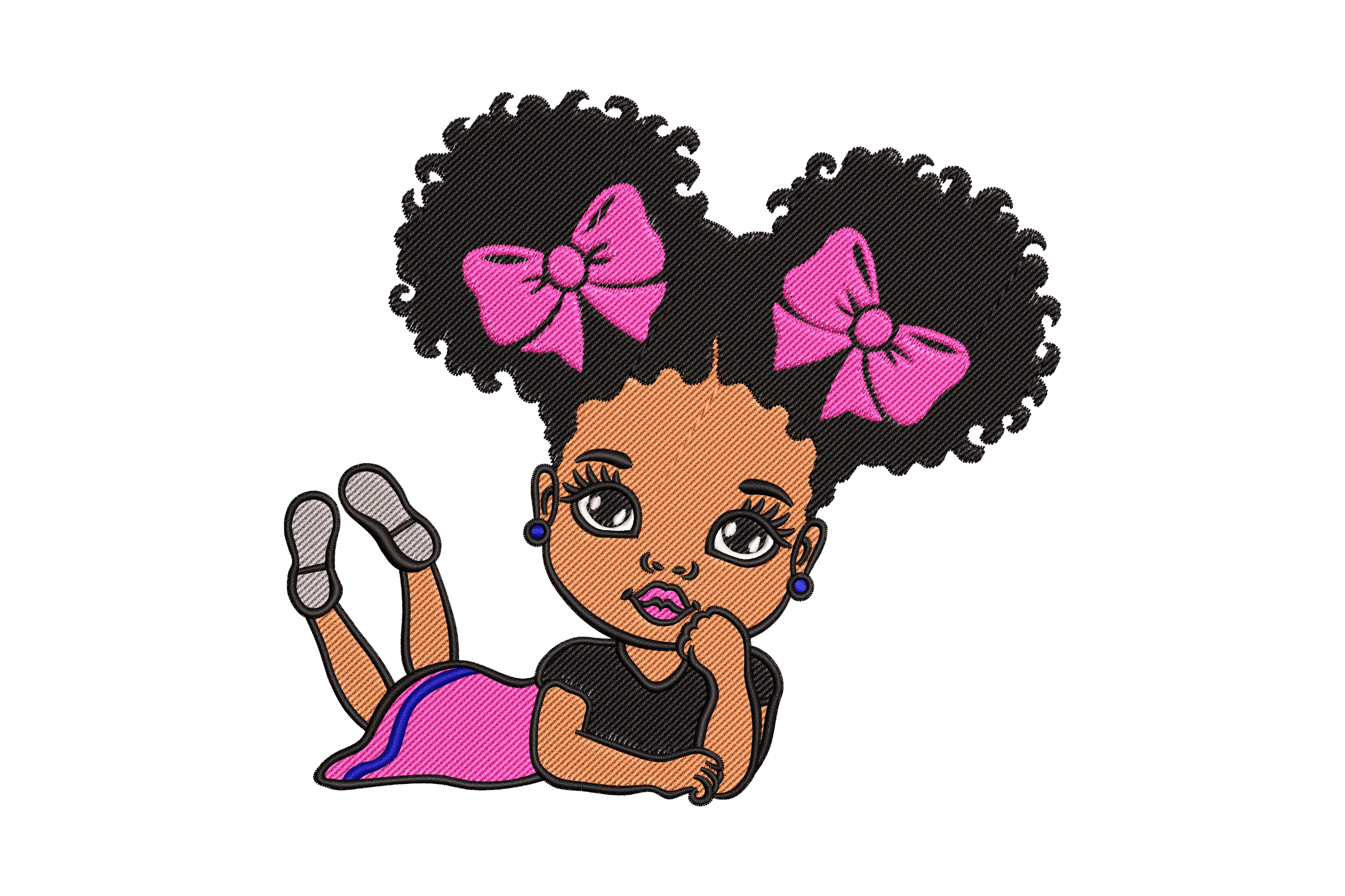 Curly Bows Girl – Cute Kids Embroidery Design