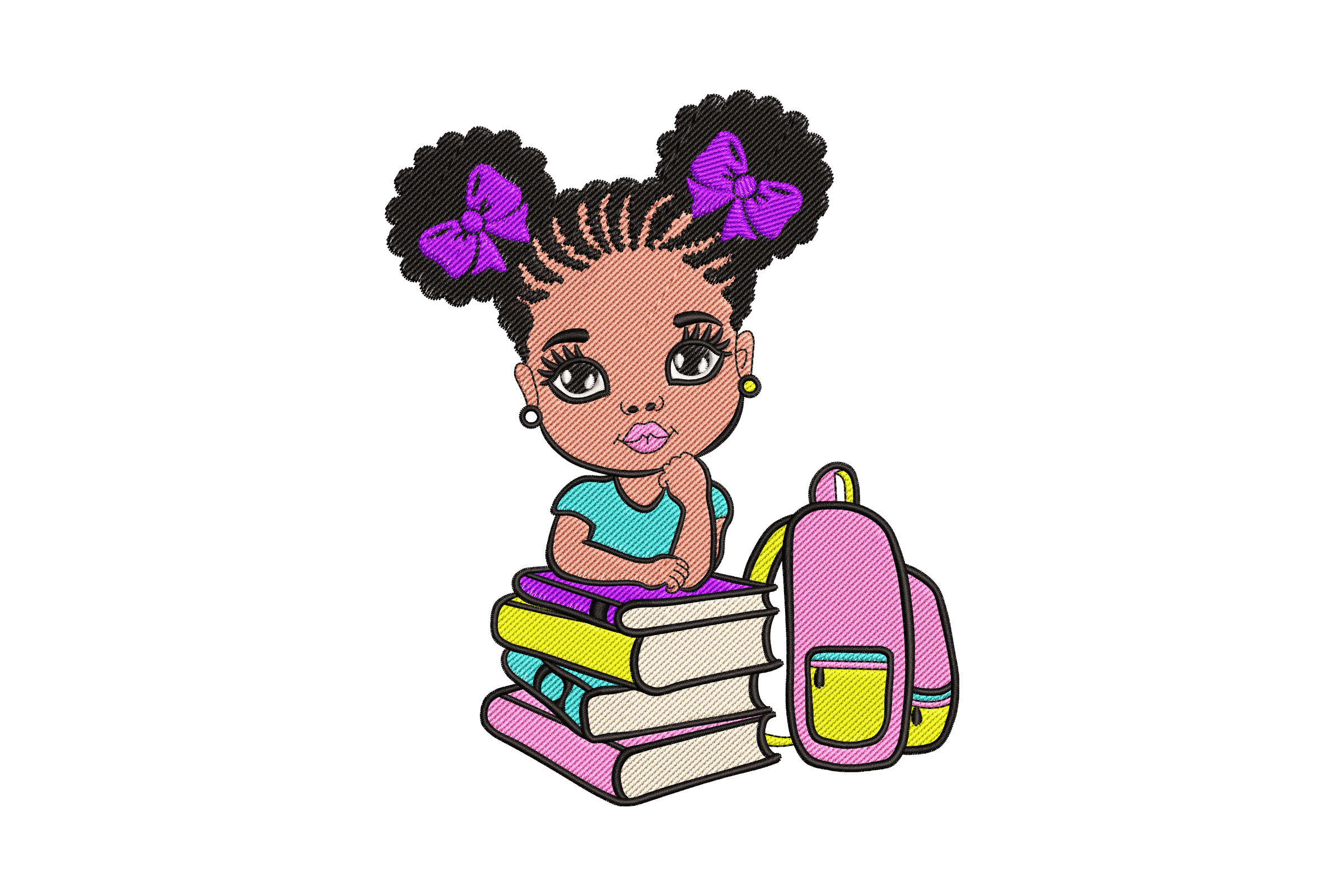 Schoolgirl Books & Backpack – Kids Embroidery Design