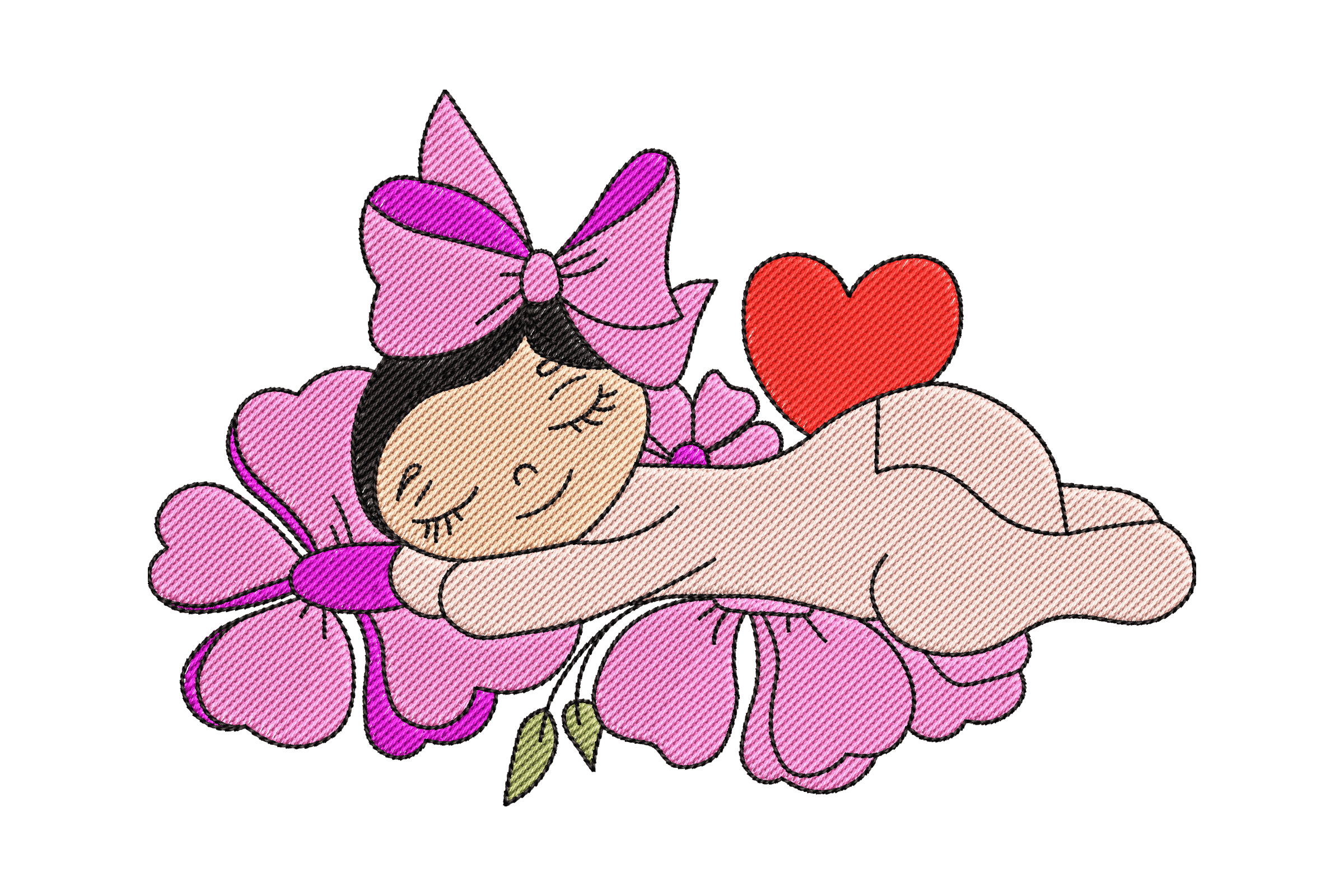 Sleeping Baby Bow – Cute Floral Embroidery Design