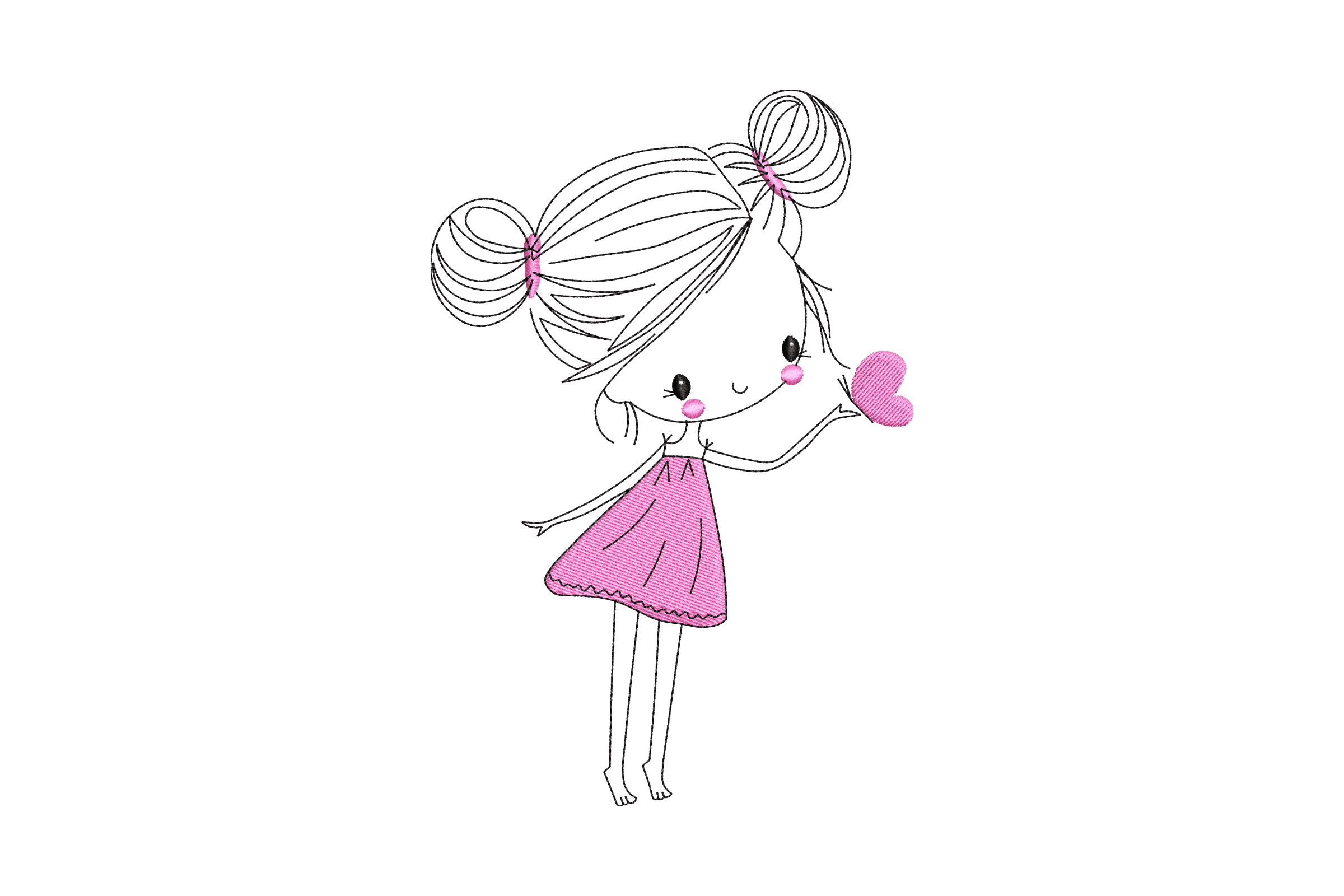 Doodle Heart Girl – Cute Minimalist Embroidery Design
