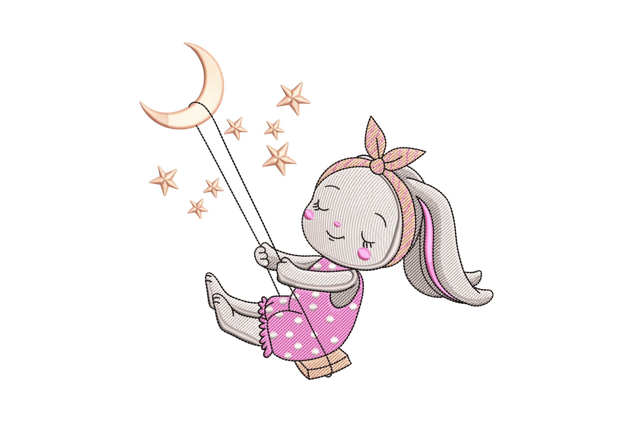 Bunny Moon Swing – Cute Kids Embroidery Design