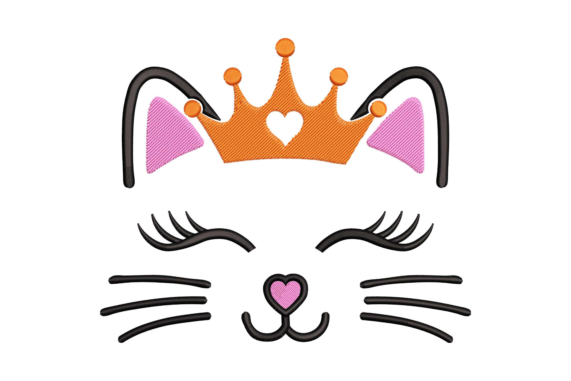 Princess Cat Face – Cute Crown Heart Embroidery  Design