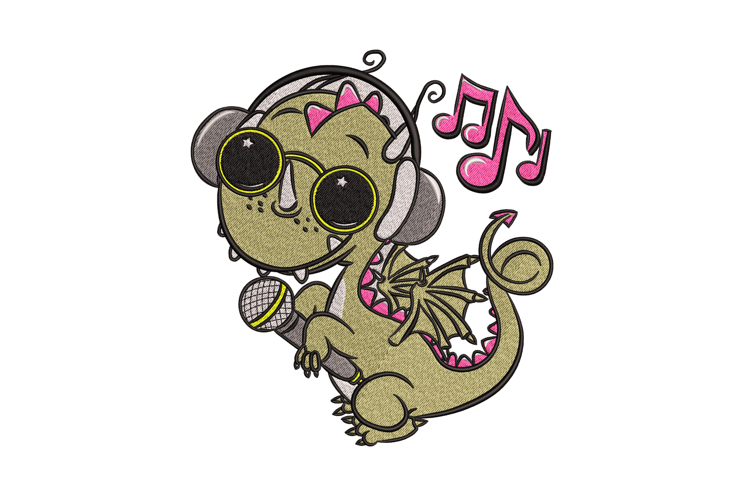 Groovy Singing Dragon – Fun Kids Music Embroidery  Design