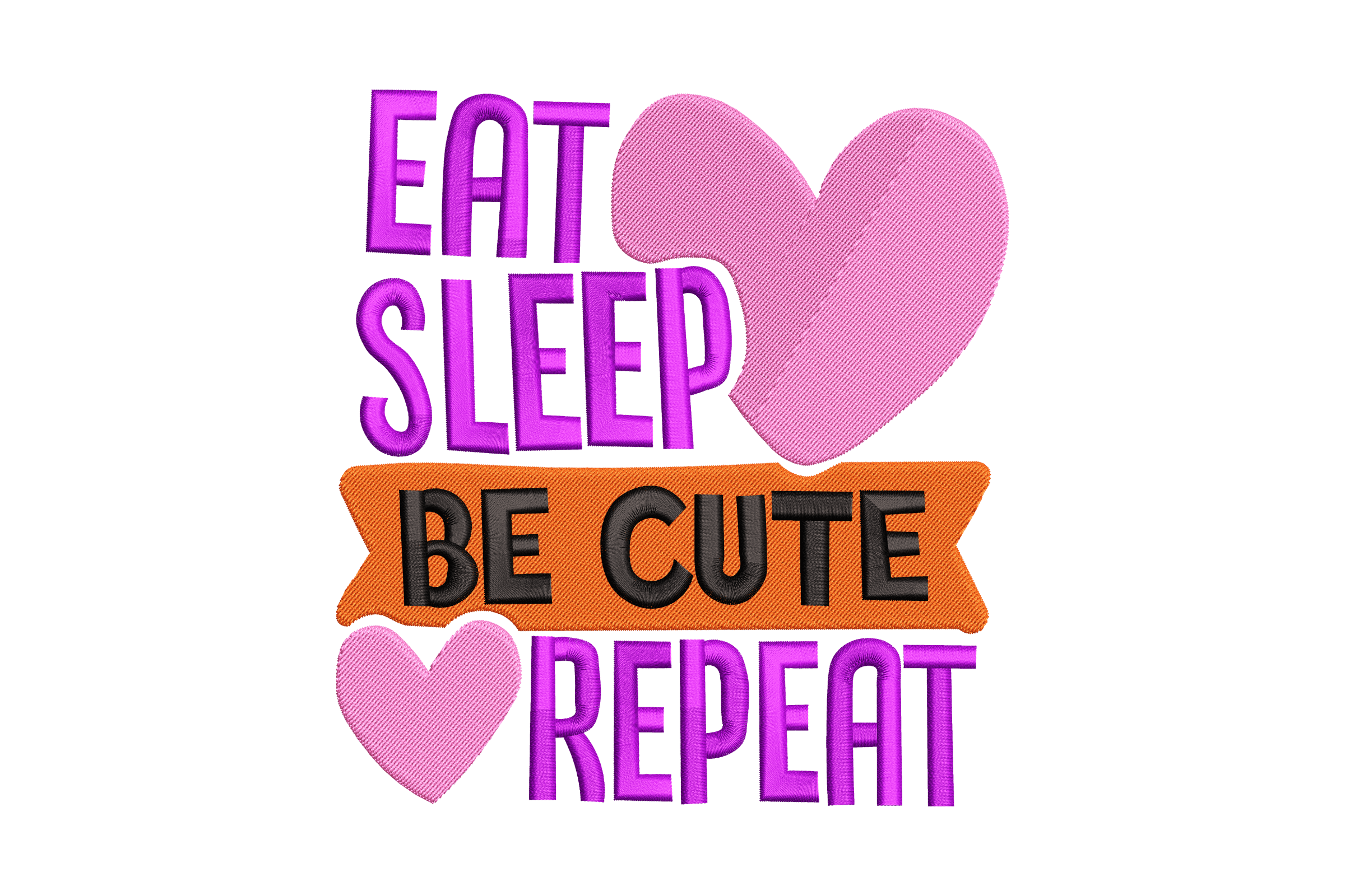 Eat Sleep Be Cute Repeat – Kids Heart Embroidery Design
