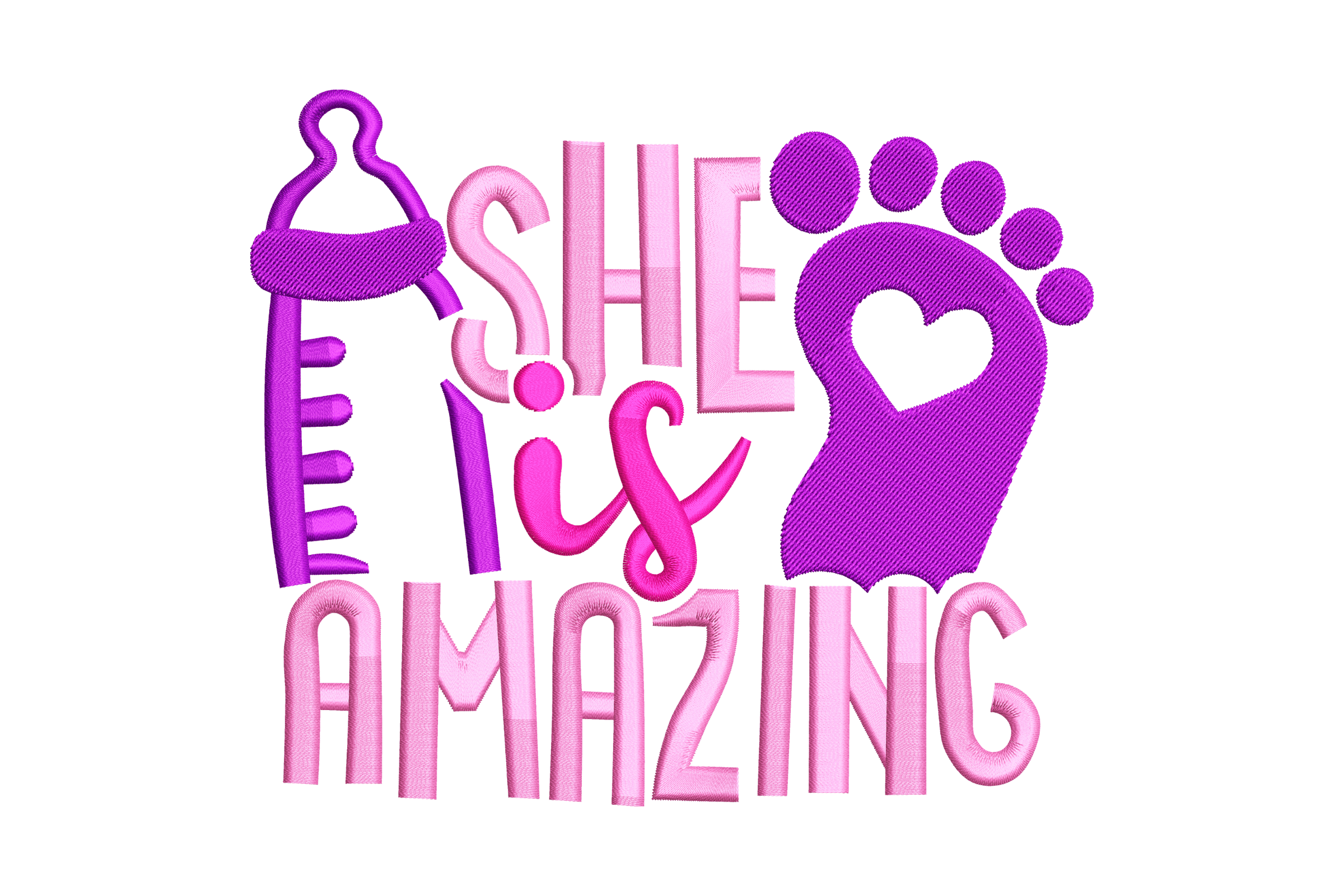 She Is Amazing – Baby Footprint & Bottle Embroidery Design