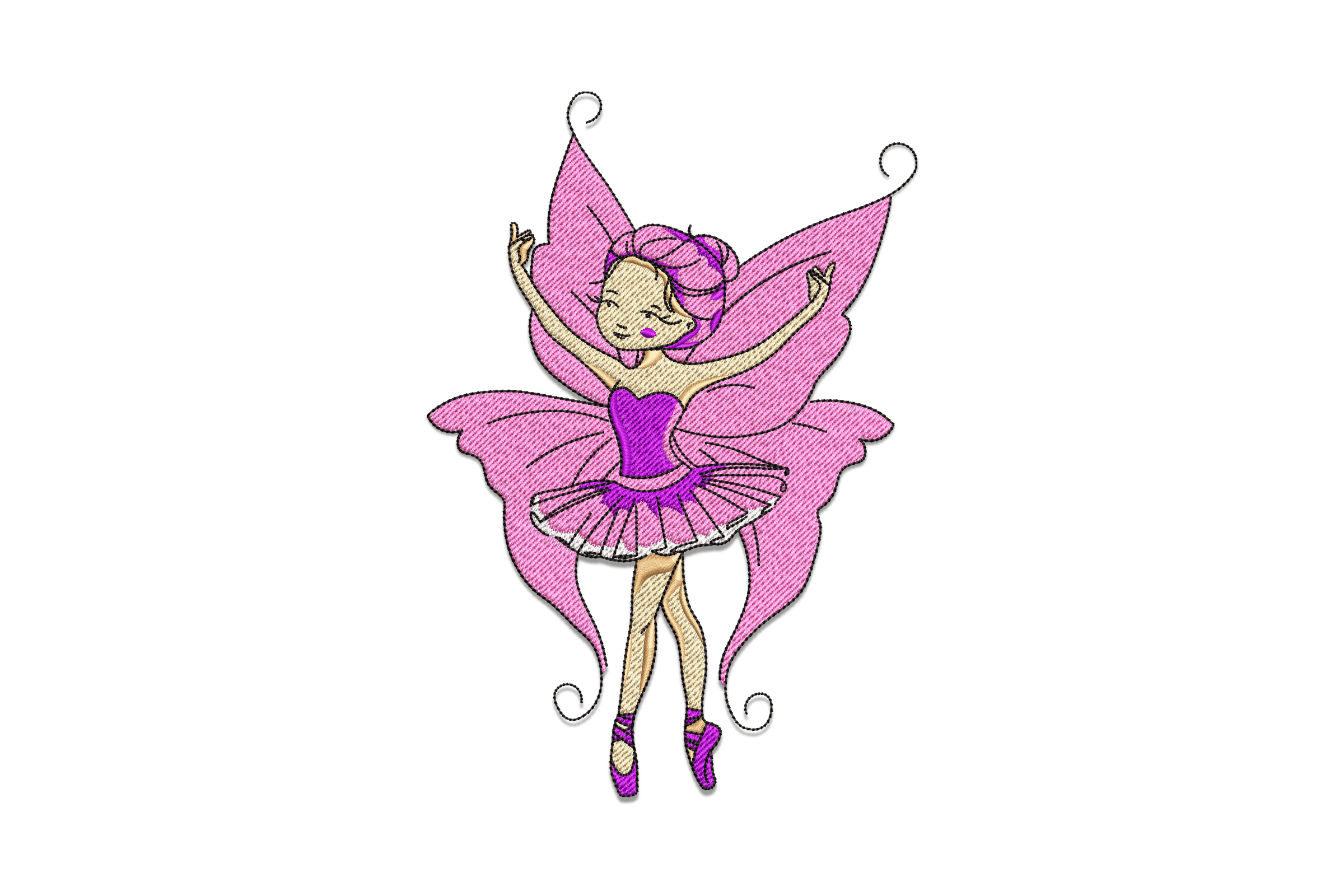 Fairy Ballerina – Pink Butterfly Wings Embroidery Design