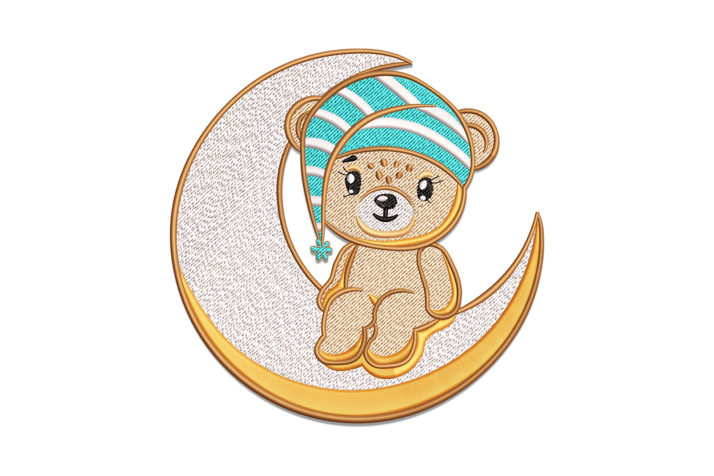 Sleepy Bear on Moon – Cute Baby Embroidery Design