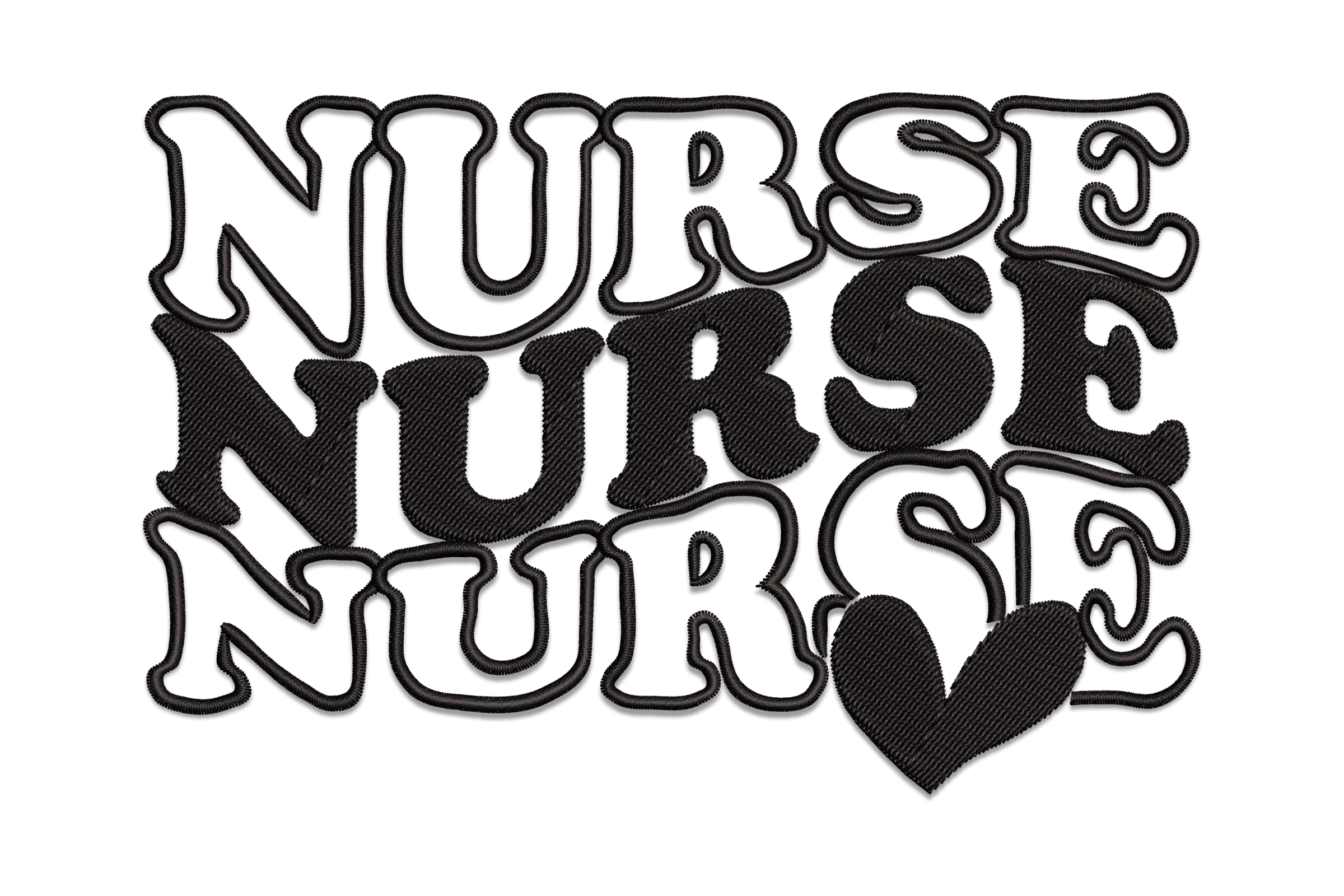 NURSE Text Stack – Retro Word Art Embroidery Design