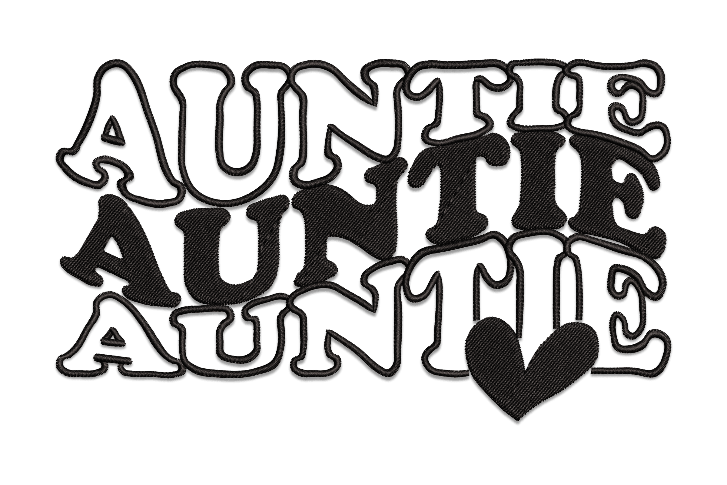 Auntie – Groovy Heart Lettering Embroidery Design