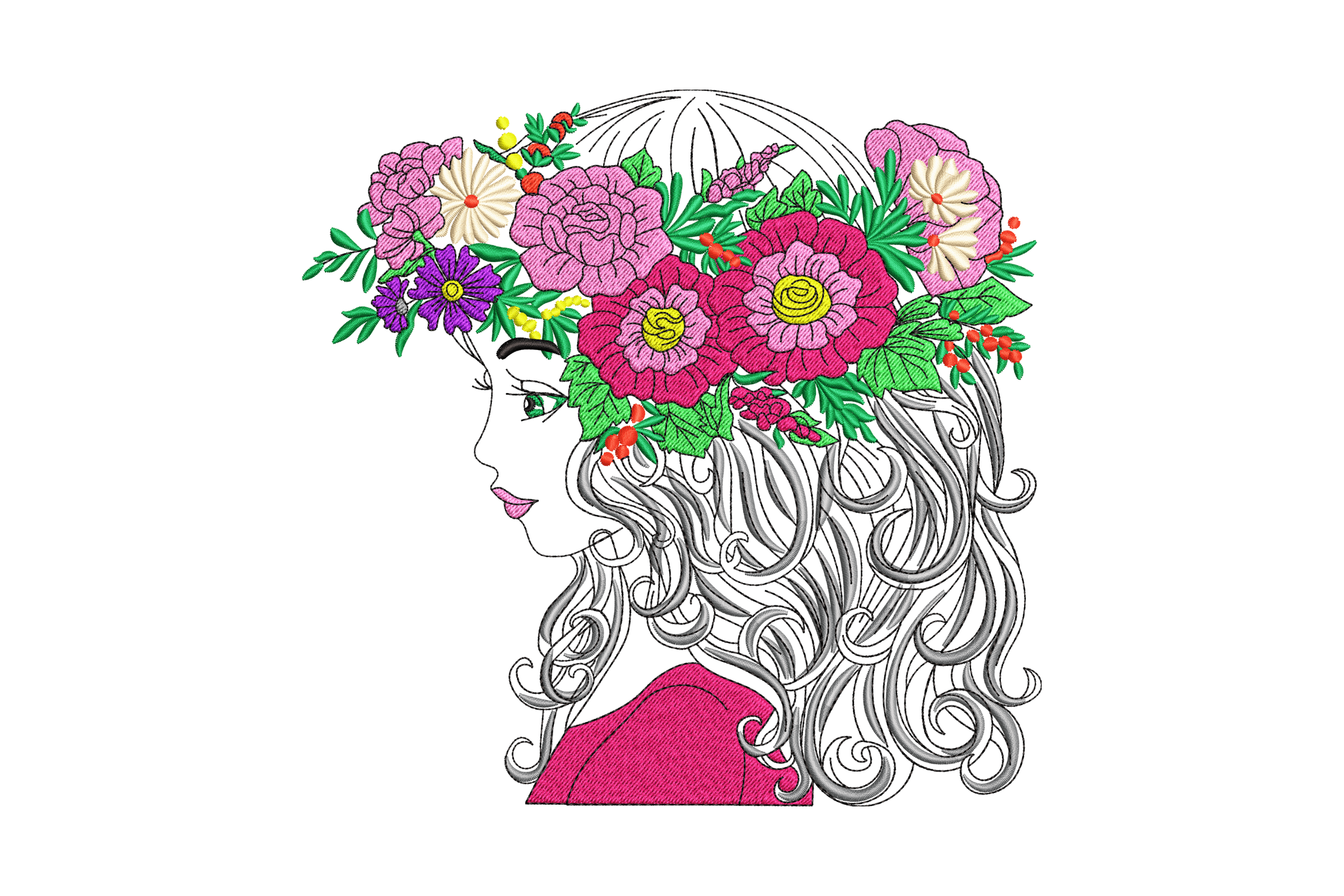 Floral Girl Profile – Boho Flower Crown Embroidery Design