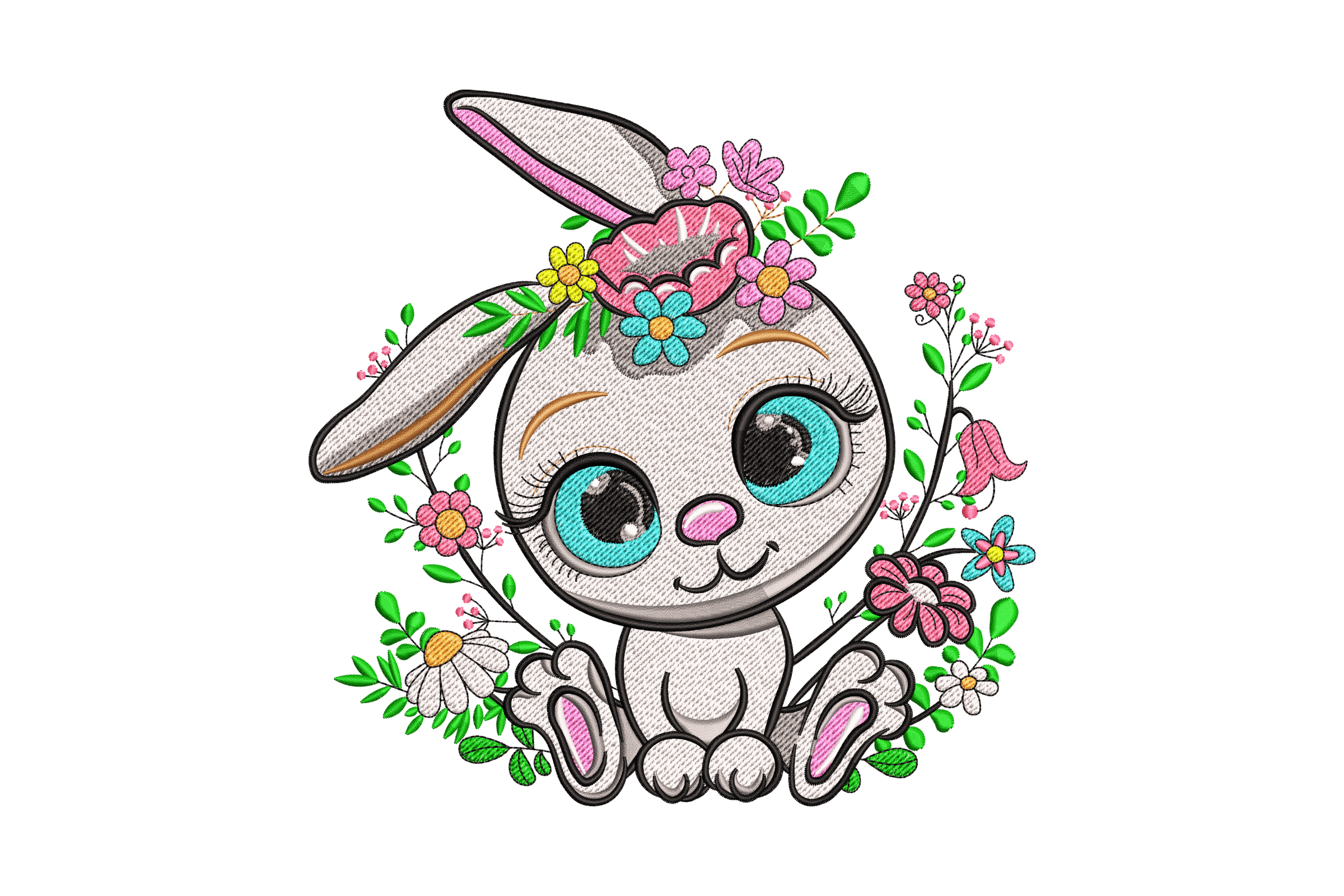 Cute Floral Bunny – Spring Kids Embroidery Design  Design