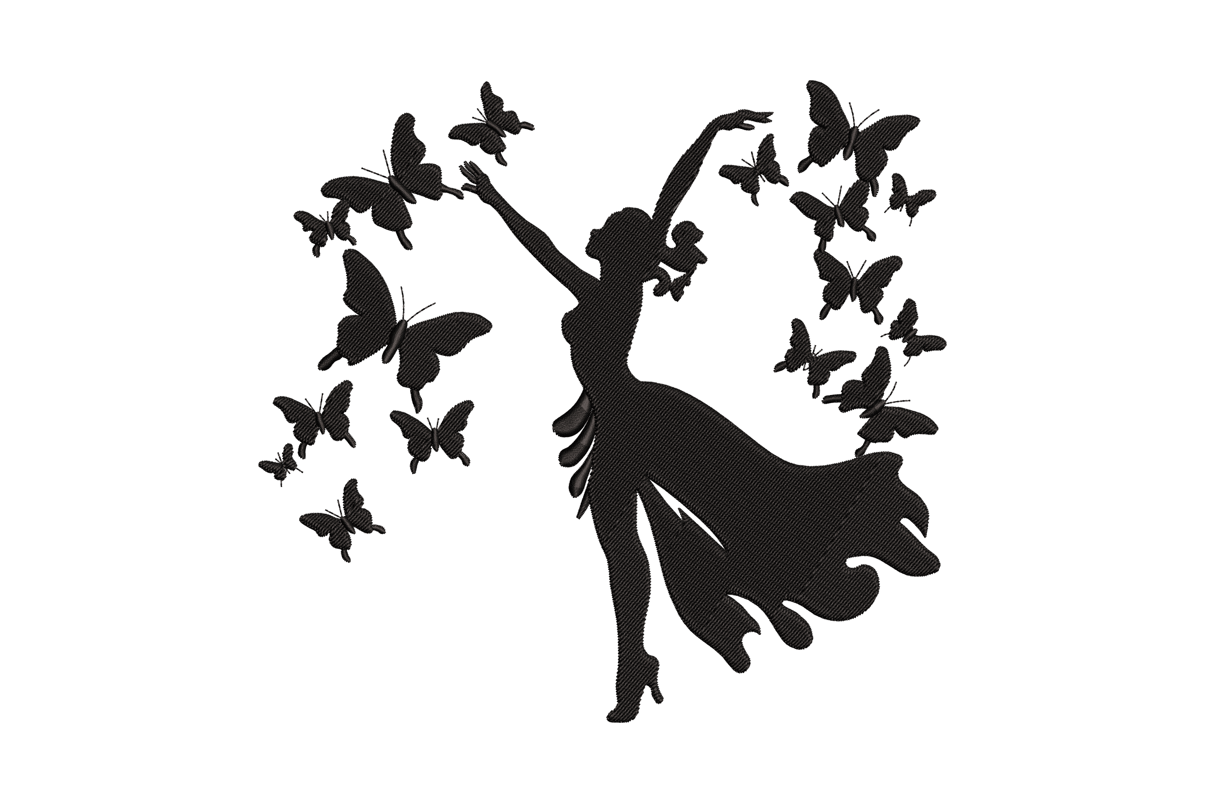 Butterfly Fairy Silhouette – Elegant Blackwork Embroidery  Design