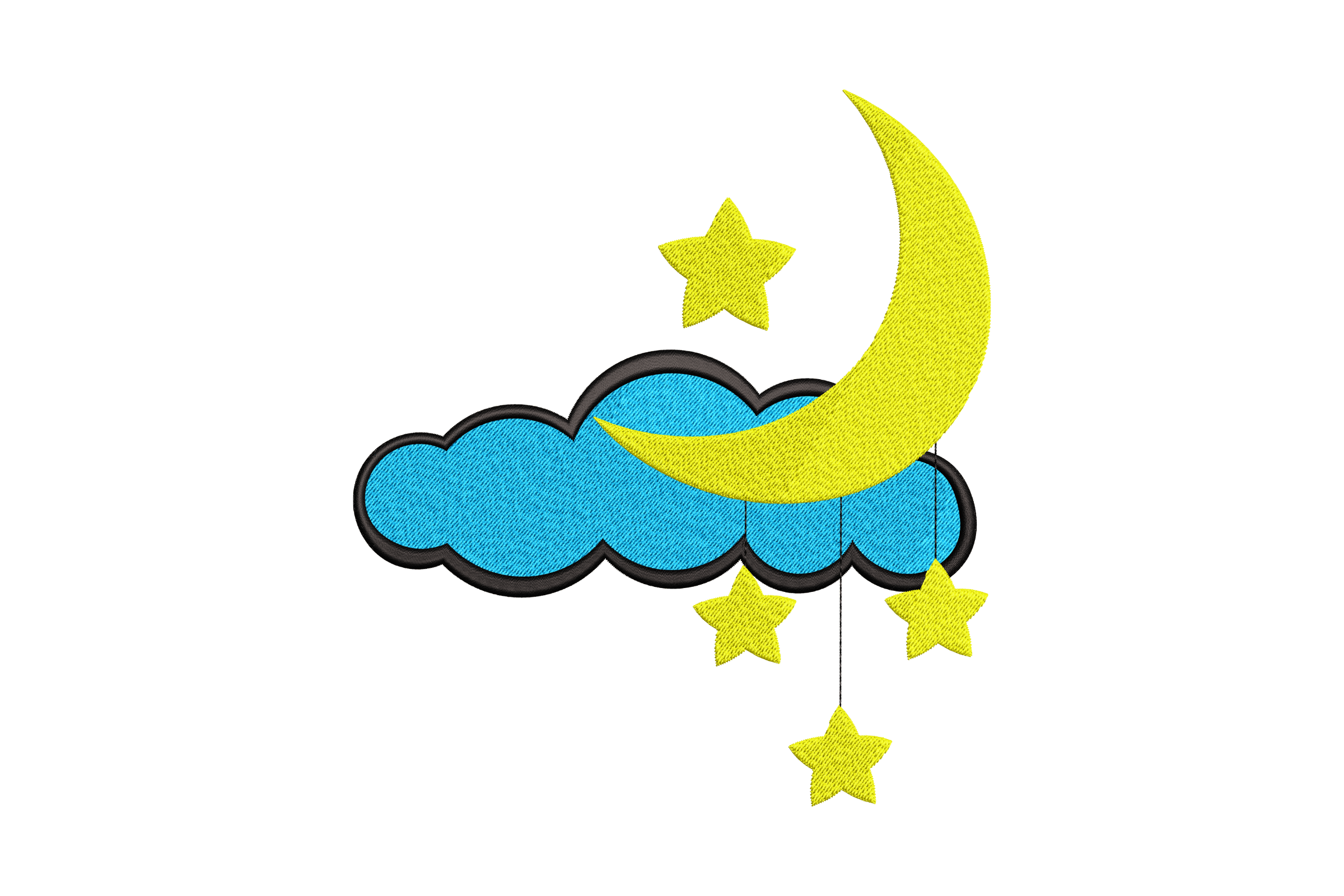 Hanging Moon & Stars – Cute Cloud Embroidery Design