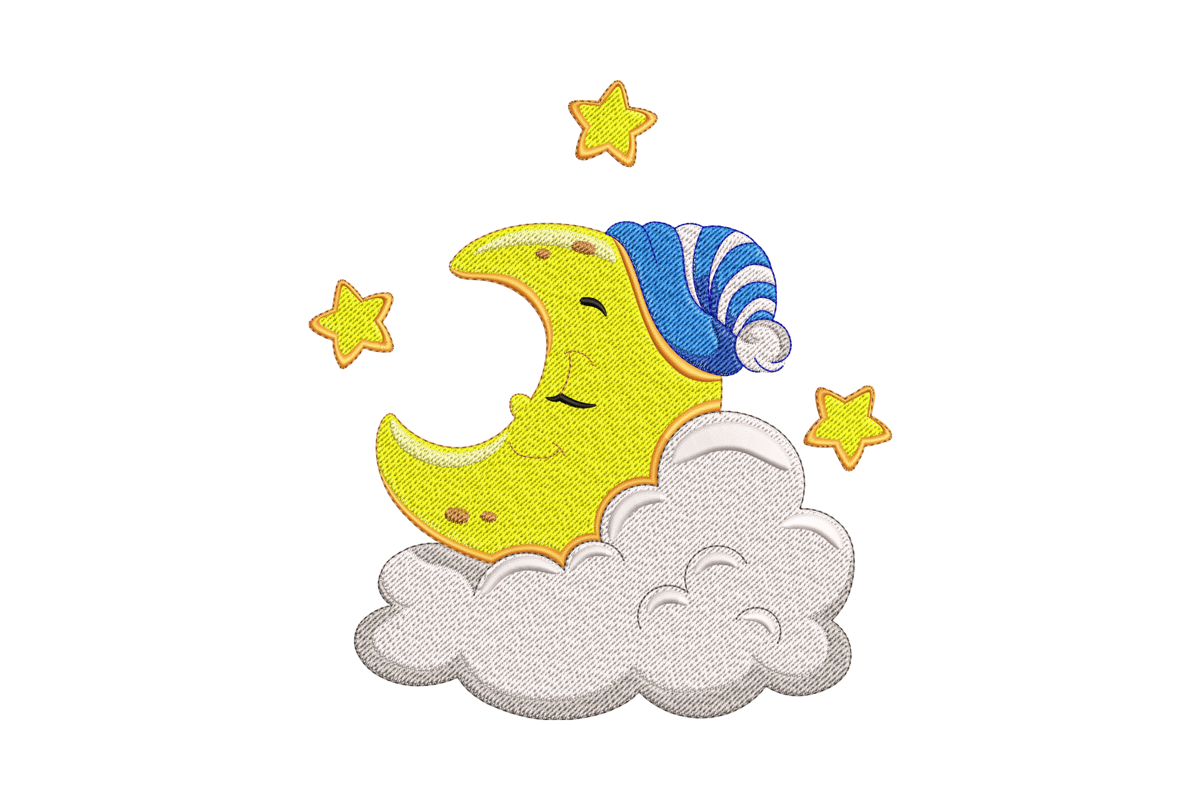 Sleeping Moon & Stars – Cute Cloud Embroidery Design