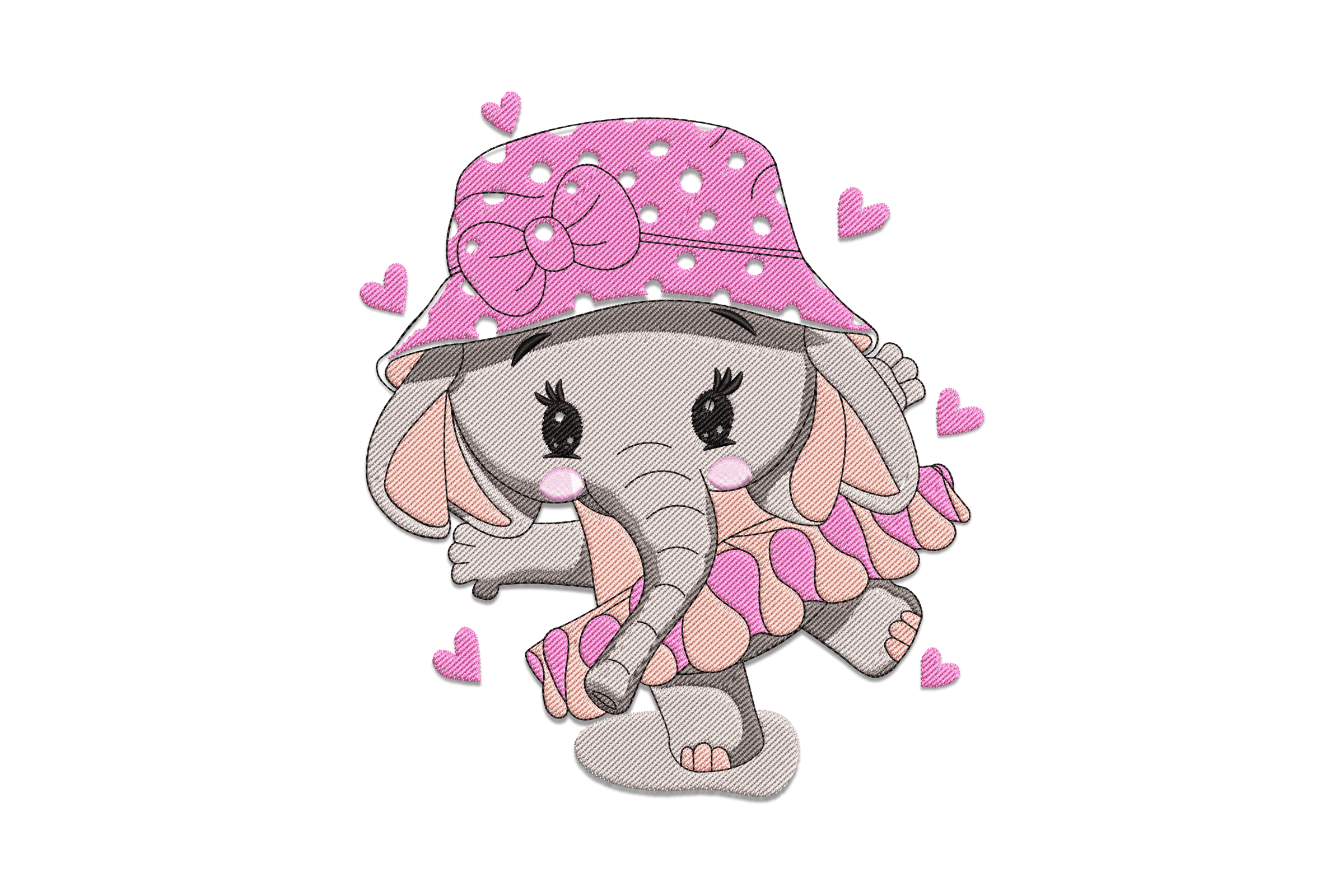 Pink Baby Elephant Girl – Cute Kids Embroidery Design