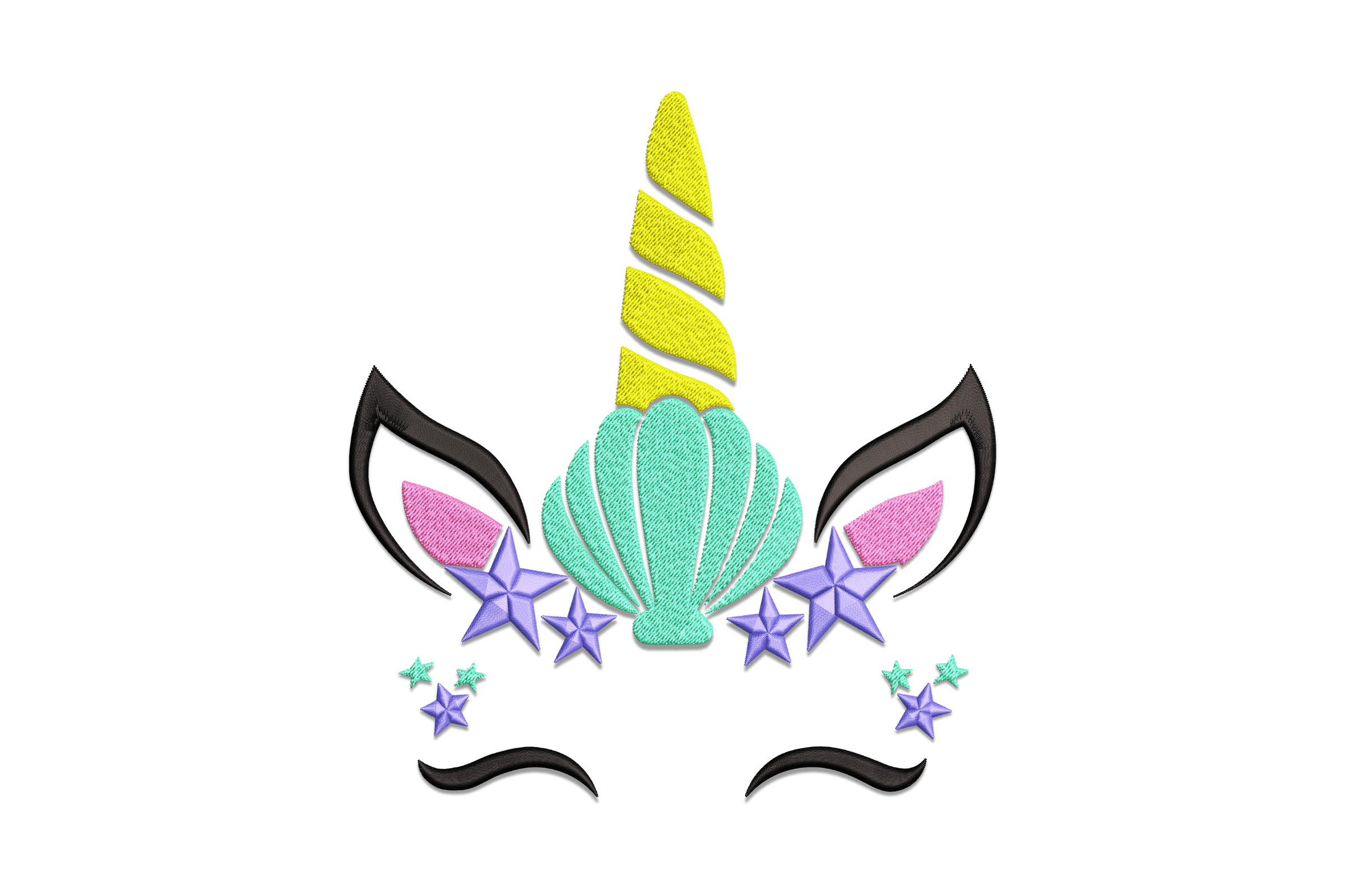 Mermaid Unicorn Face – Shell & Stars Embroidery Design