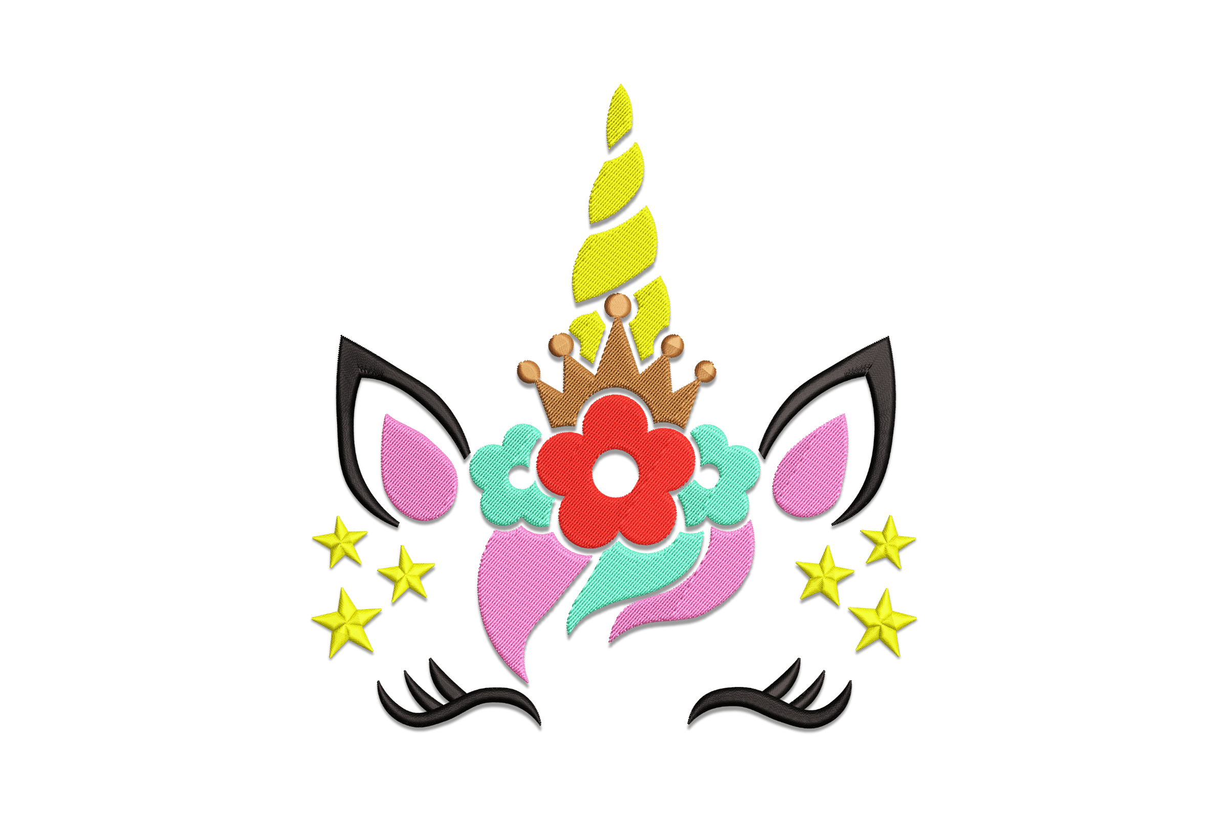 Unicorn Princess Face – Crown & Flowers Embroidery Design