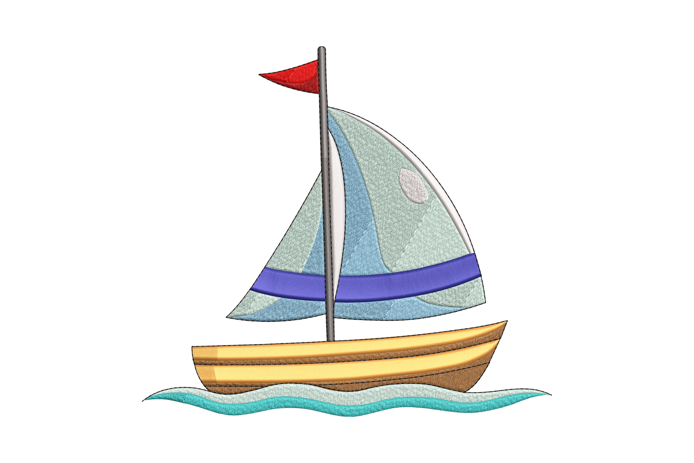 Kids Sailboat – Cute Nautical Applique Embroidery Design