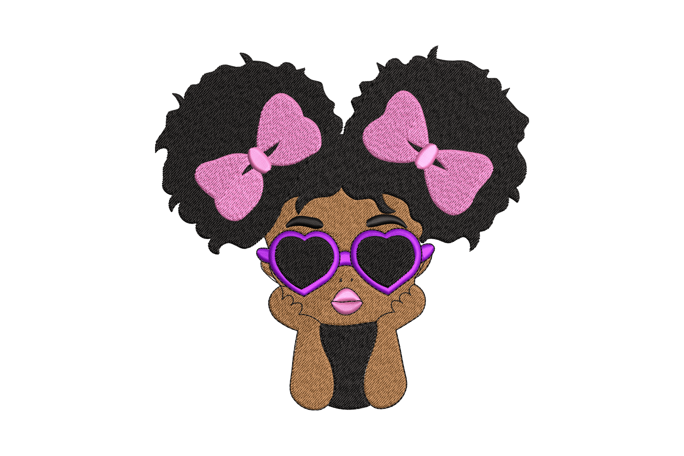 Girl with Heart Sunglasses & Bows – Kids Embroidery Design