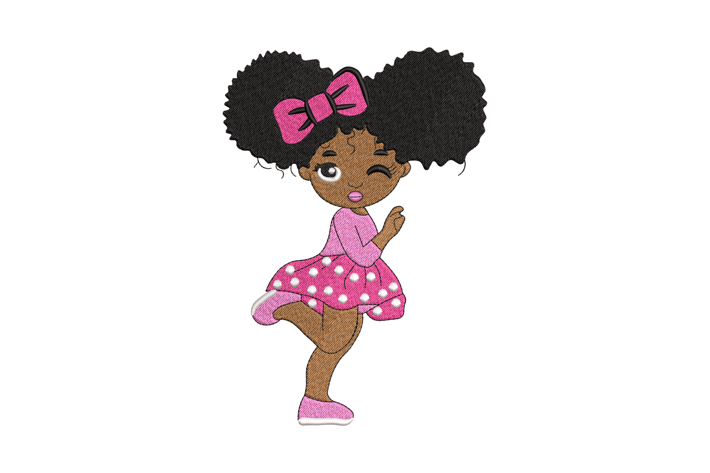 Winking Girl with Bow – Fun Skirt Kids Embroidery Design