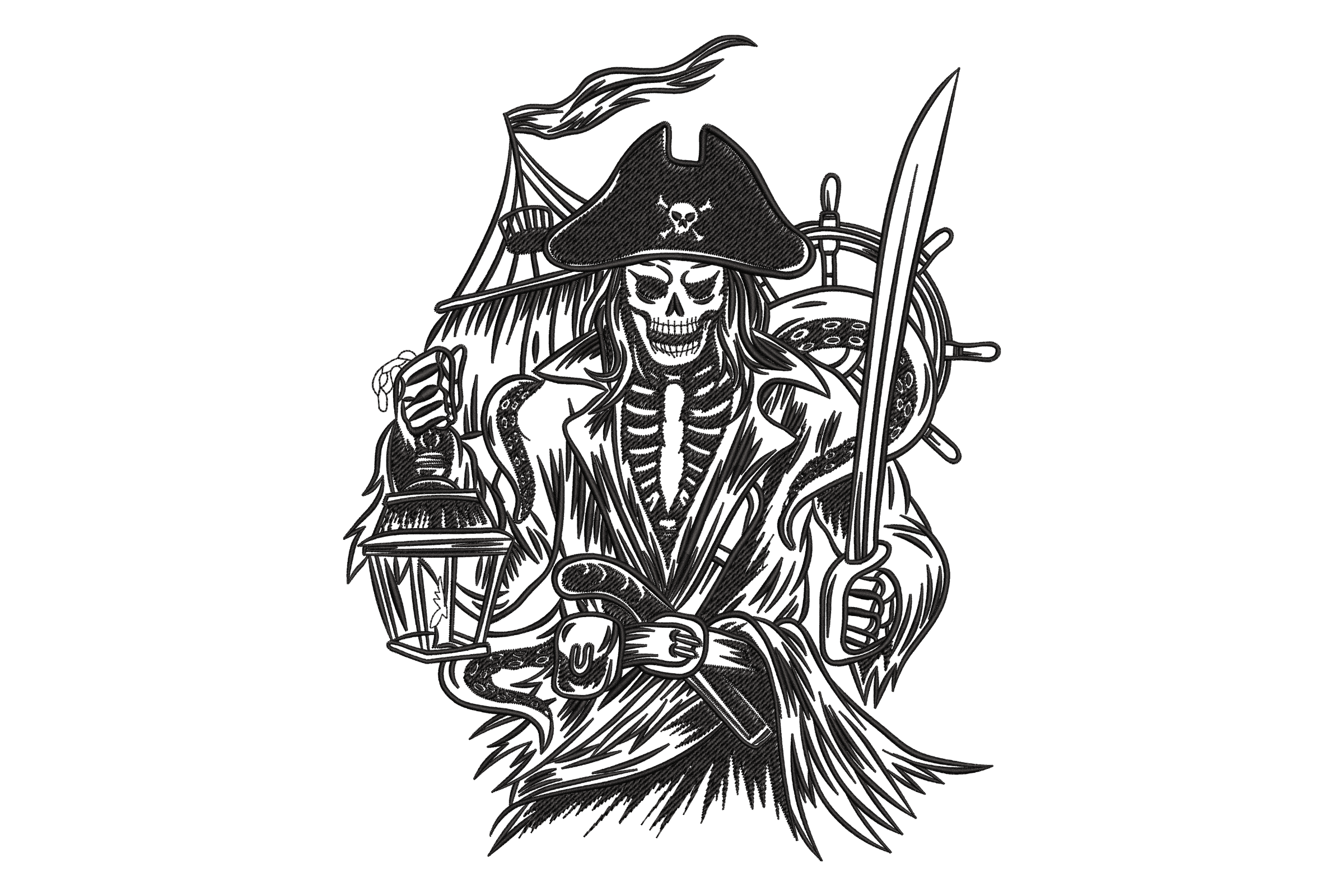 Pirate Skeleton Captain – Spooky Embroidery Design