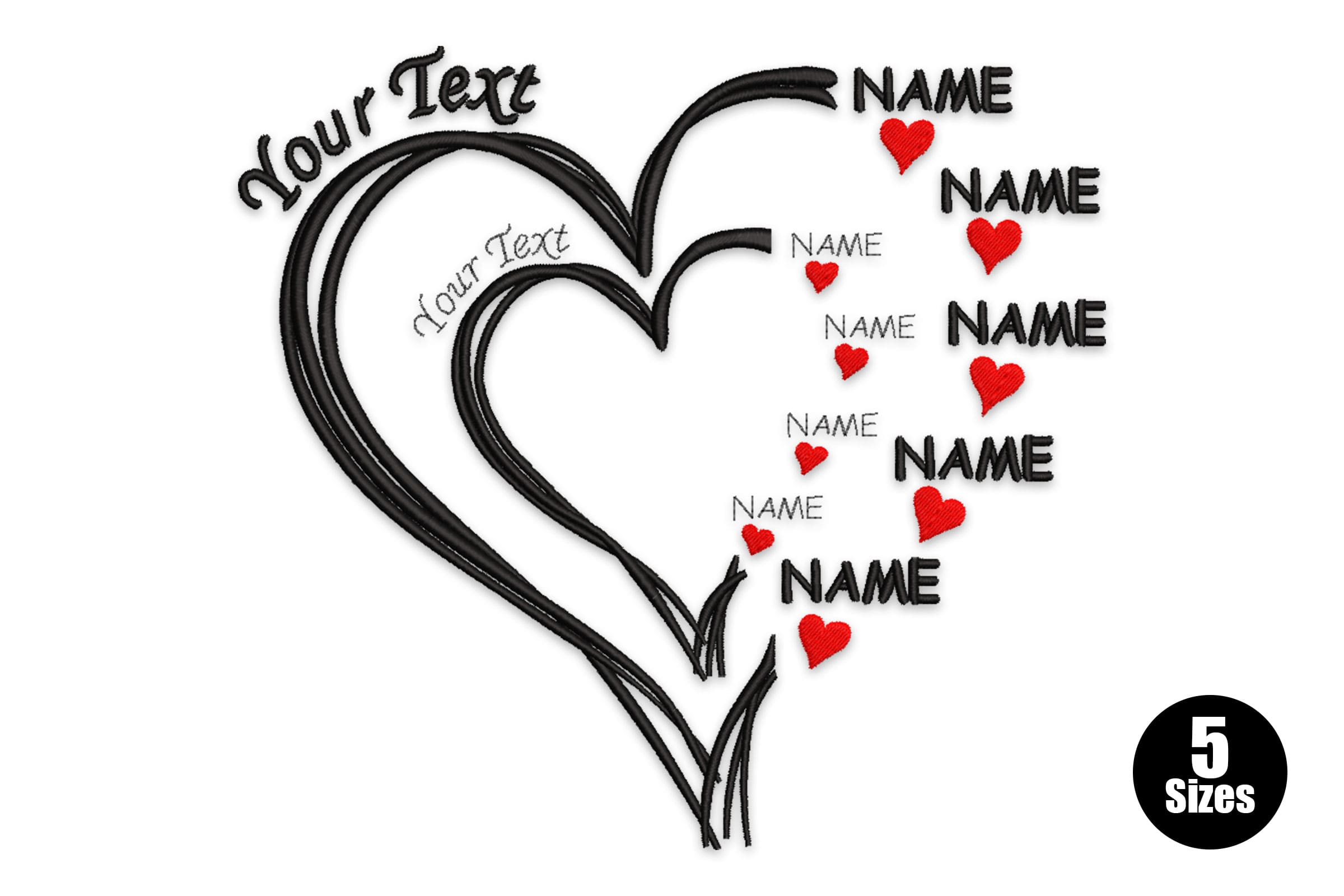 Custom Heart Names – Personalized Family Embroidery Design
