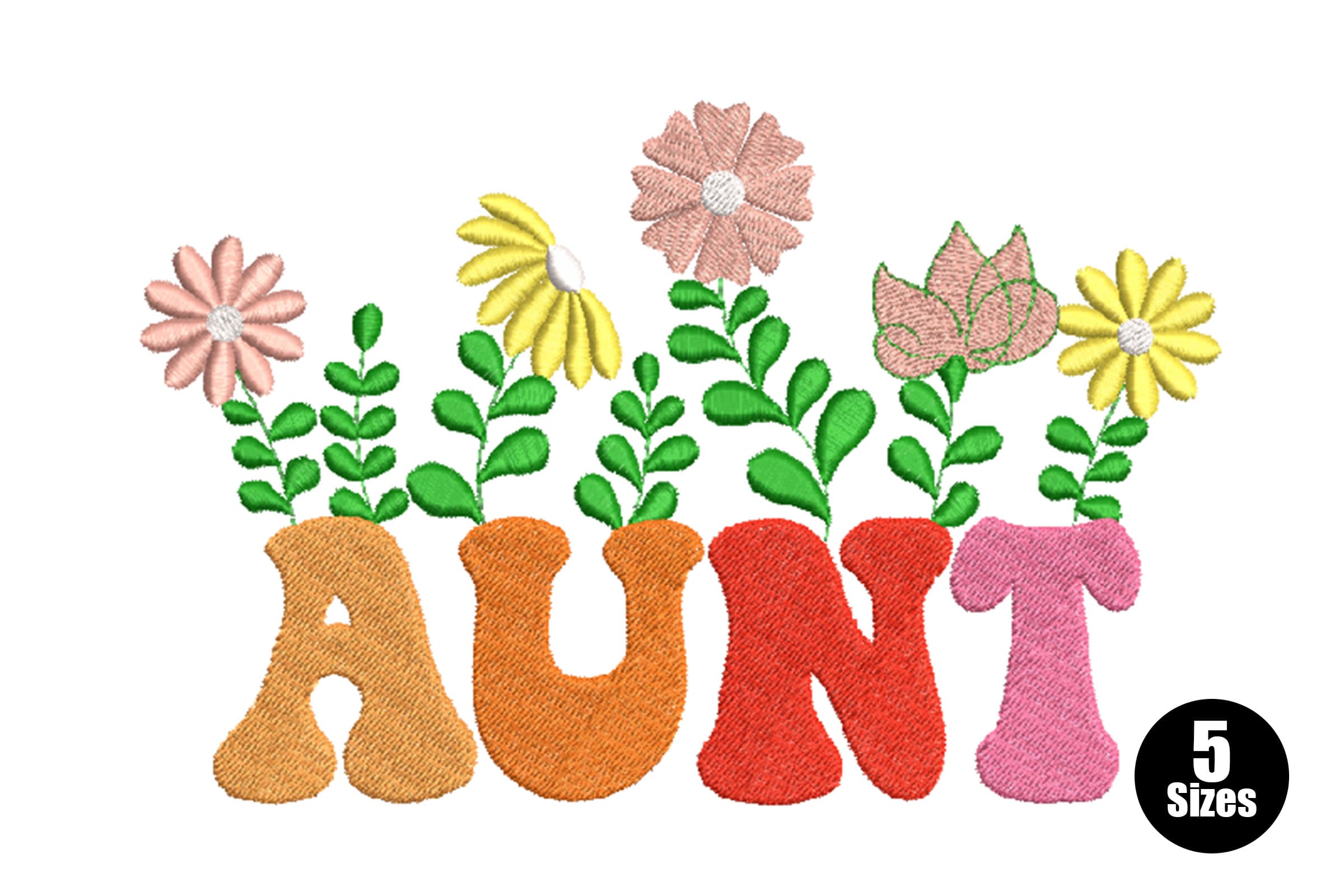 AUNT Flower – Whimsical Floral Letter Embroidery Design