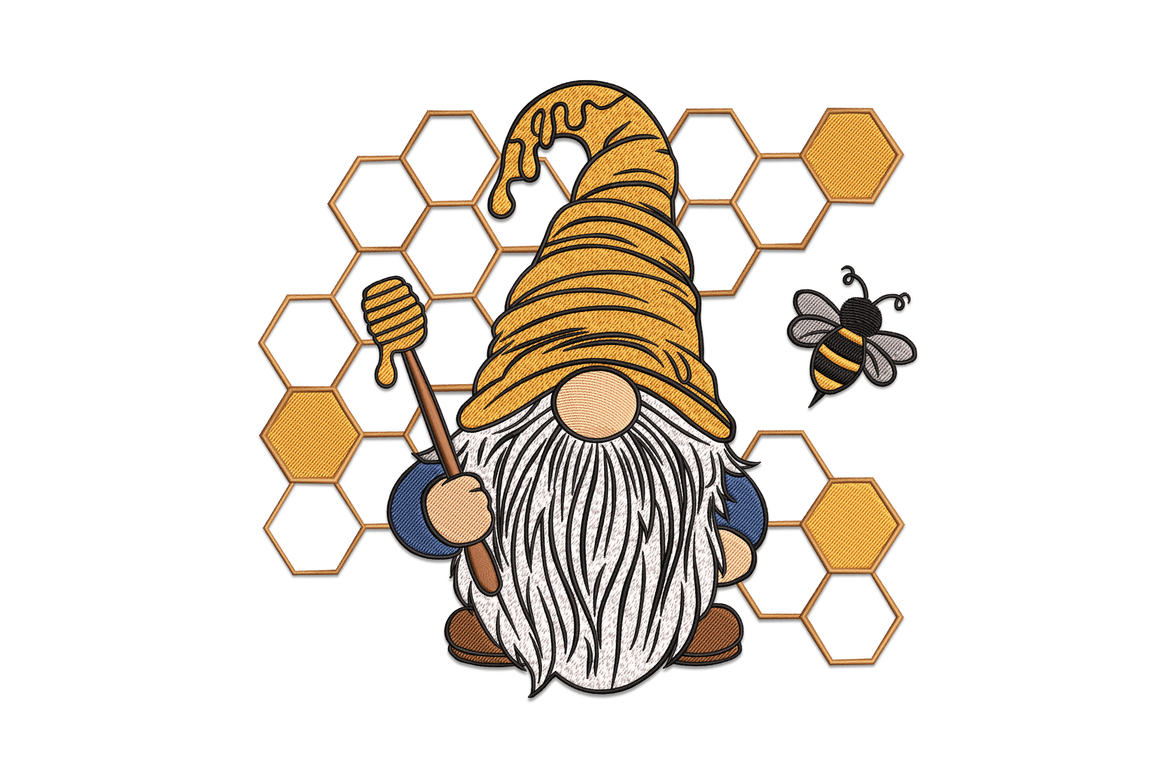 Honey Gnome with Bee – Cute Embroidery Design