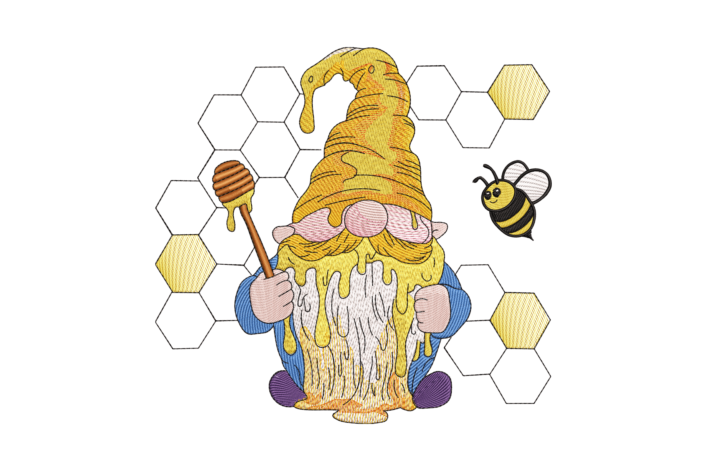Honey Gnome & Bee – Cute Embroidery Design