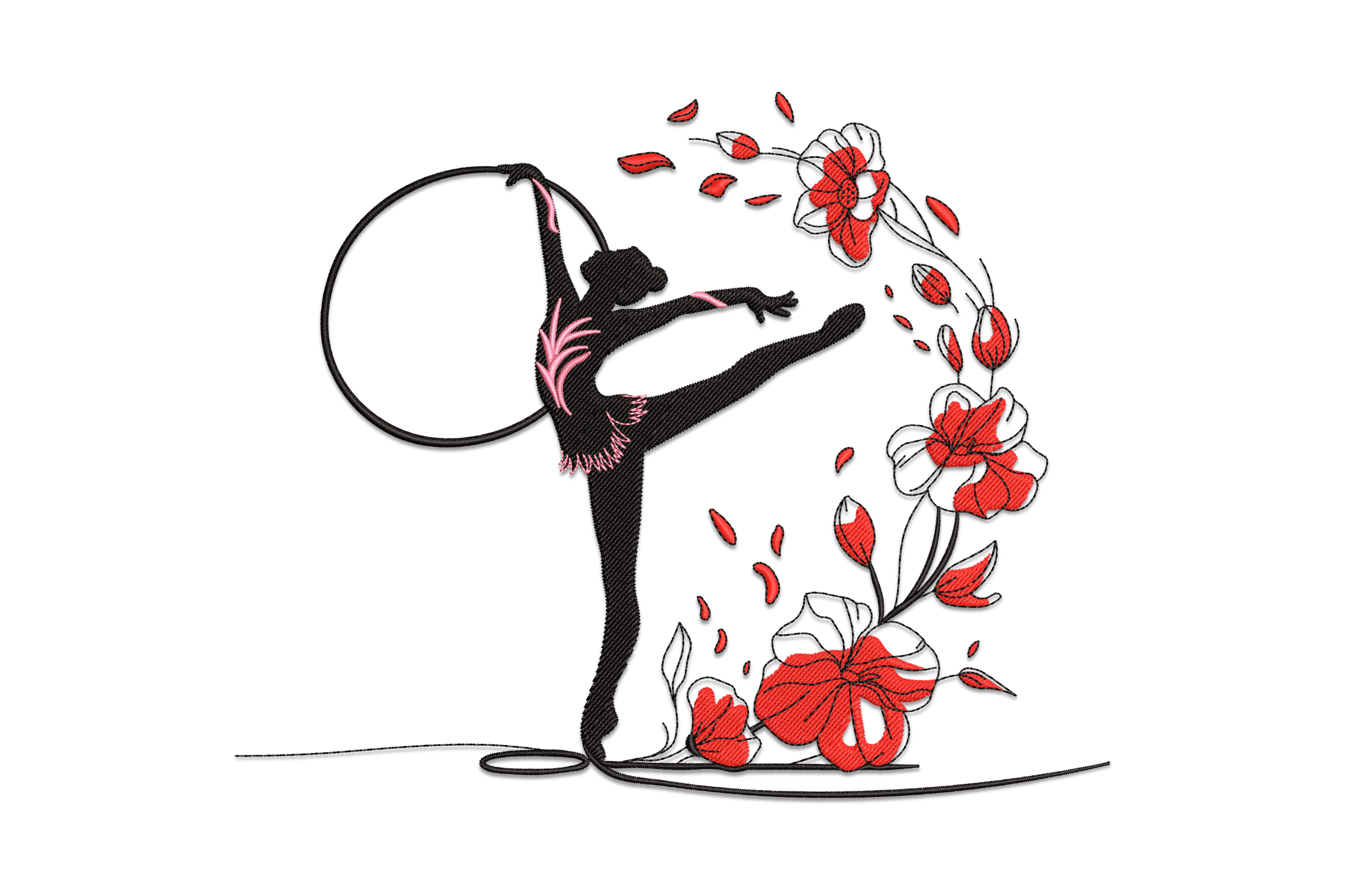 Graceful Gymnast & Flowers – Rhythmic Embroidery Design