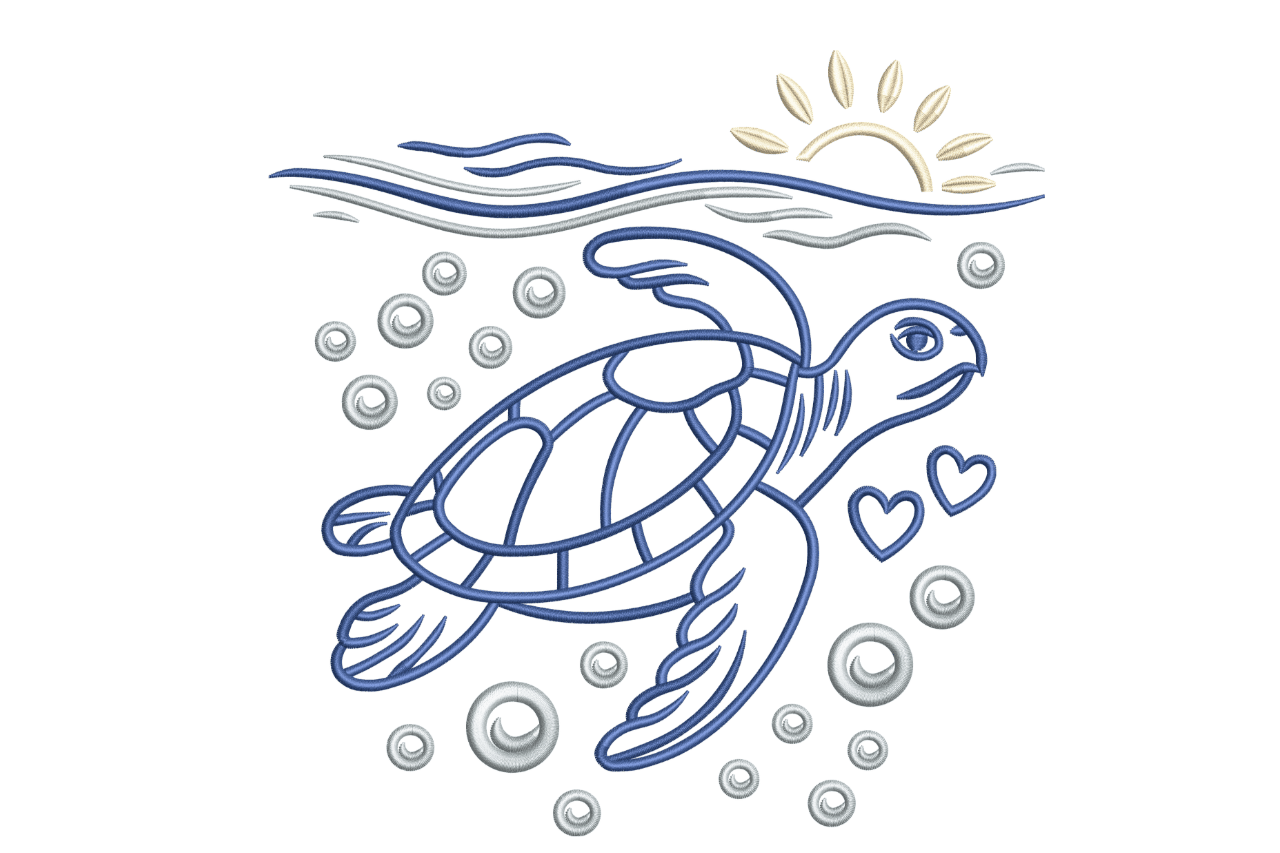 Sea Turtle & Sun – Ocean Embroidery Design