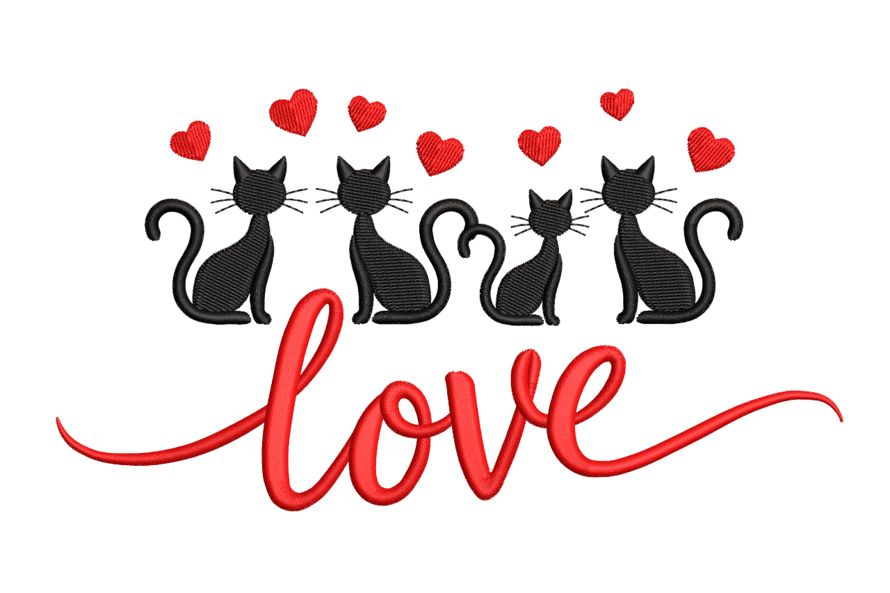 Cat Love Family – Valentine’s Day Embroidery Design