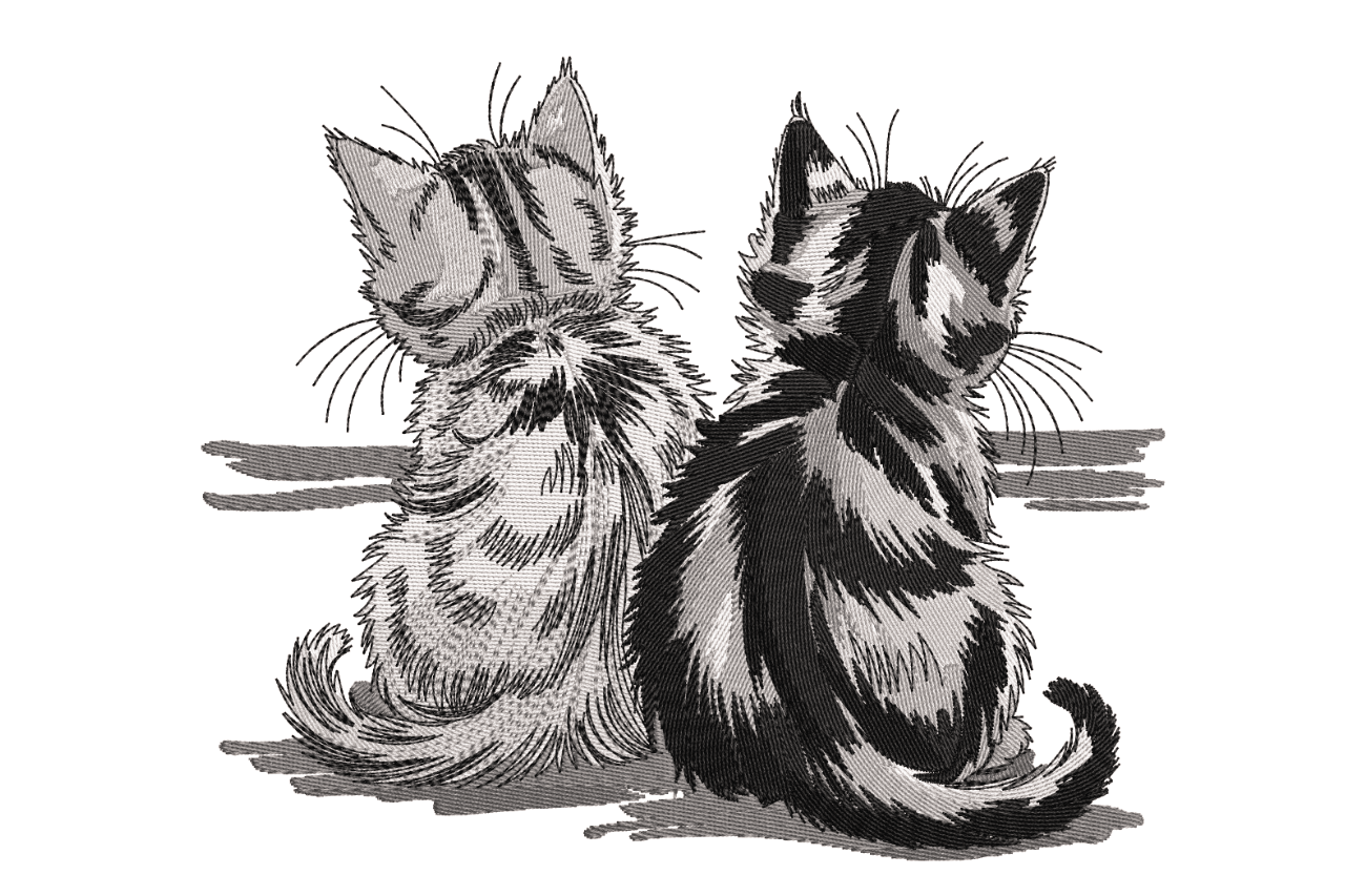 Two Tabby Cats from Behind – Sketch Embroidery Design